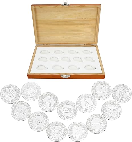 Miniatura 9 de TINGKU Monedas de la unidad de la boda española Monedas católicas de oro, Arras de Boda Catolica Decoracion Para Bodas con caja de regalo de madera
