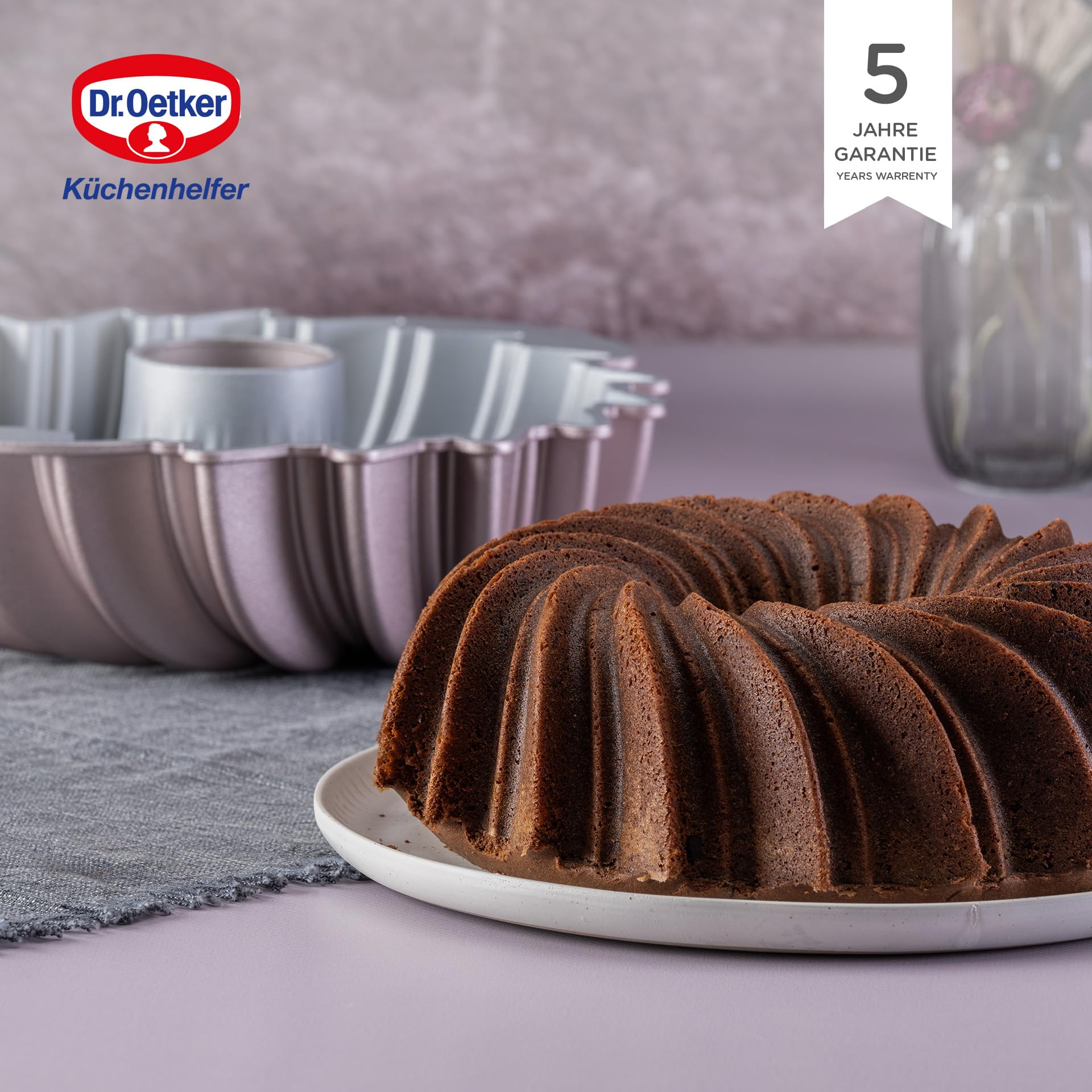 Dr. Oetker Creative Sun Moule rond de qualité supérieure pour kouglof Ø 24 x 8,5 cm, 2100 ml, revêtement antiadhésif et sans PFAS, or rose, résistant à la chaleur jusqu'à +230 °C