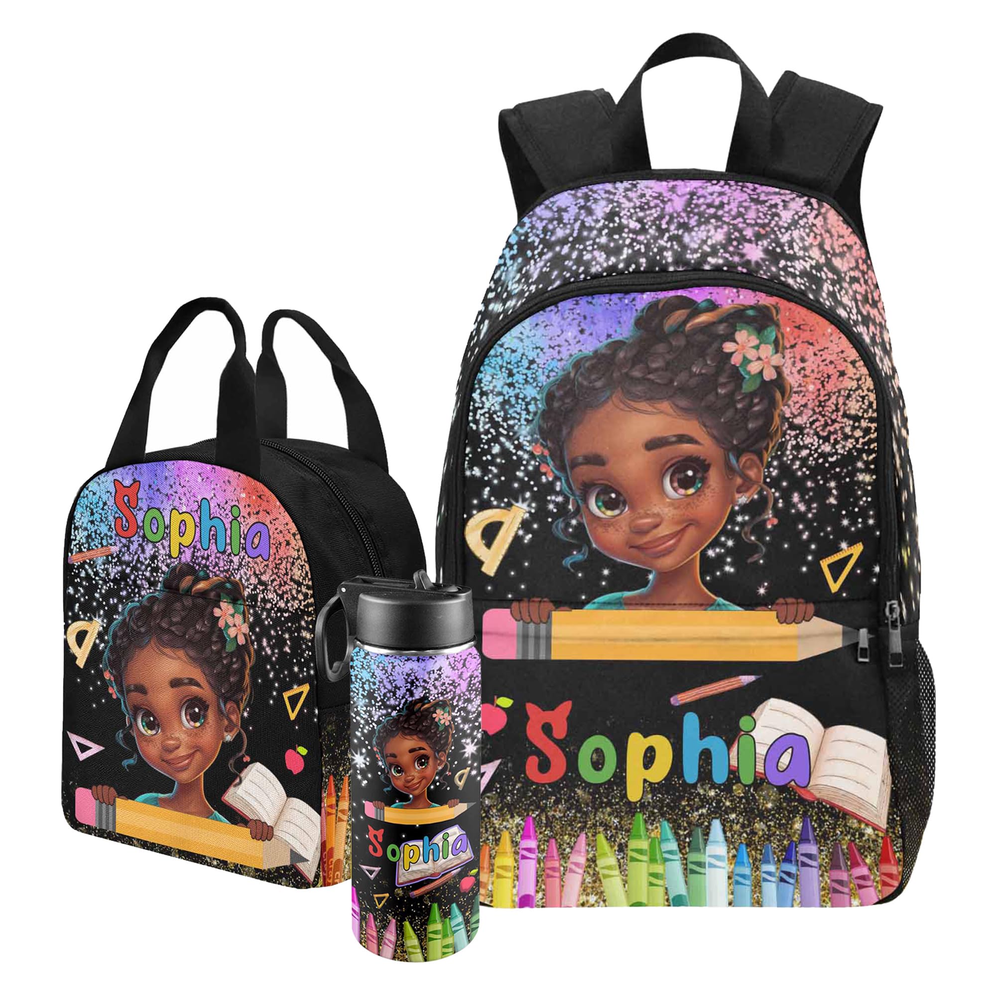 Artsadd Custom Kids Backpack with Lunch Box Set, Personalized Name School Bags Bookbag Lunch Bag for Boys Girls (Design 04)