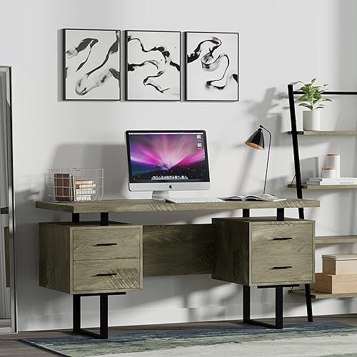 Miniatura 8 de Mariposa - Escritorio para computadora de oficina en casa de 60 pulgadas, parte superior blanca, cuerpo blanco, metal negro, herrajes negros