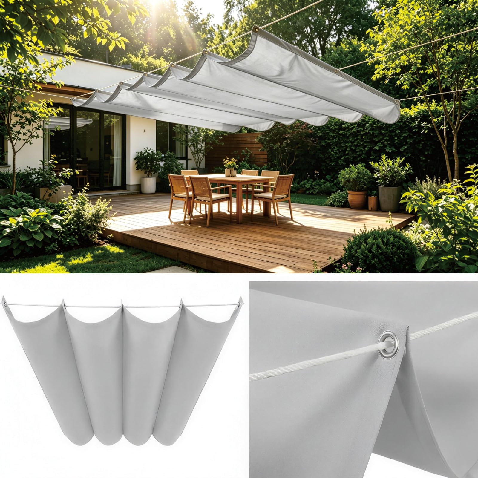 Toile ombrage rétractable 315x415 cm pour stopper la chaleur et la pluie sur la terrasse