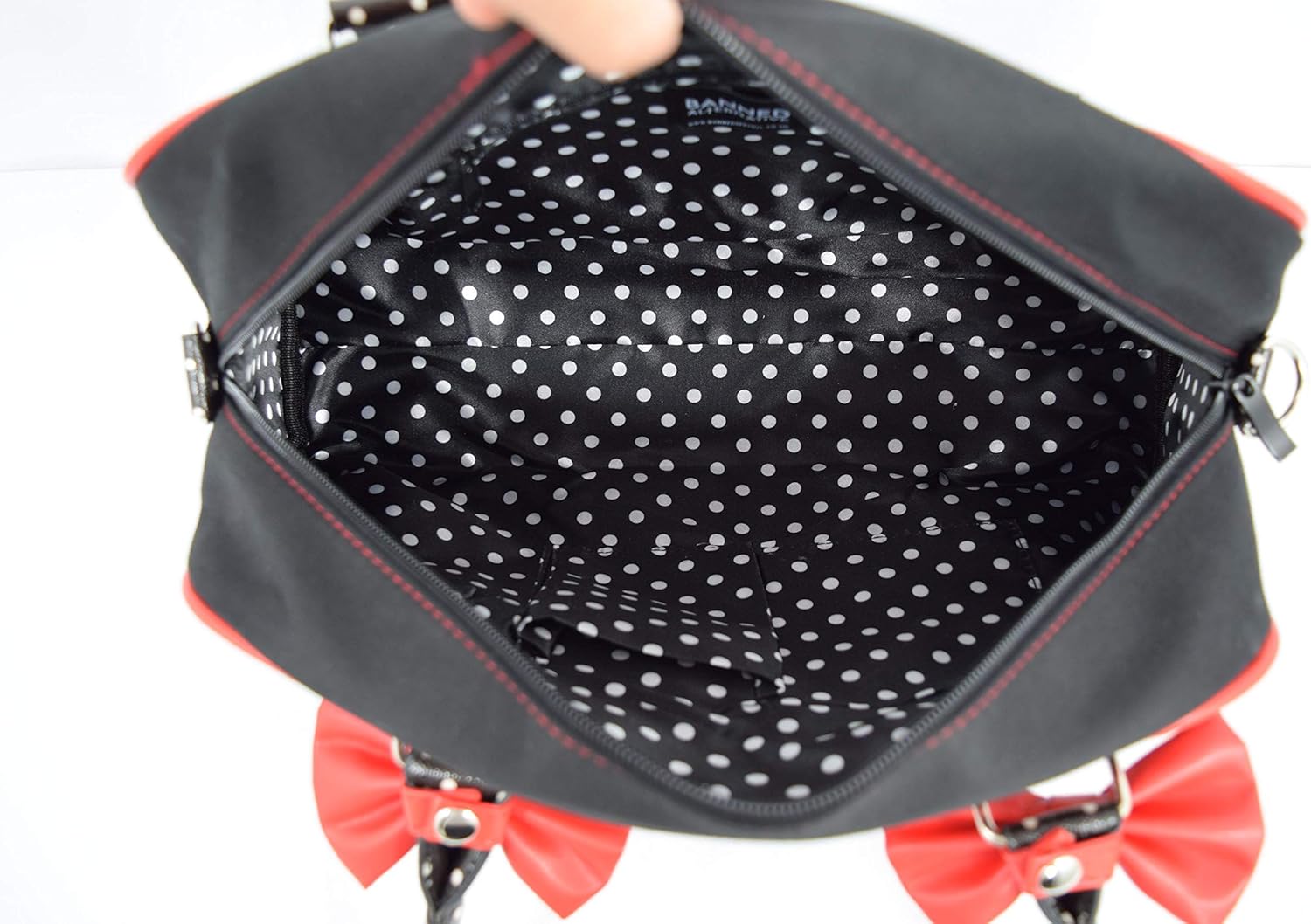 Lost Queen Cherry Bomb Skull Cherries Polka Dot Bow Handbag Rockabilly Black Red - Image 8