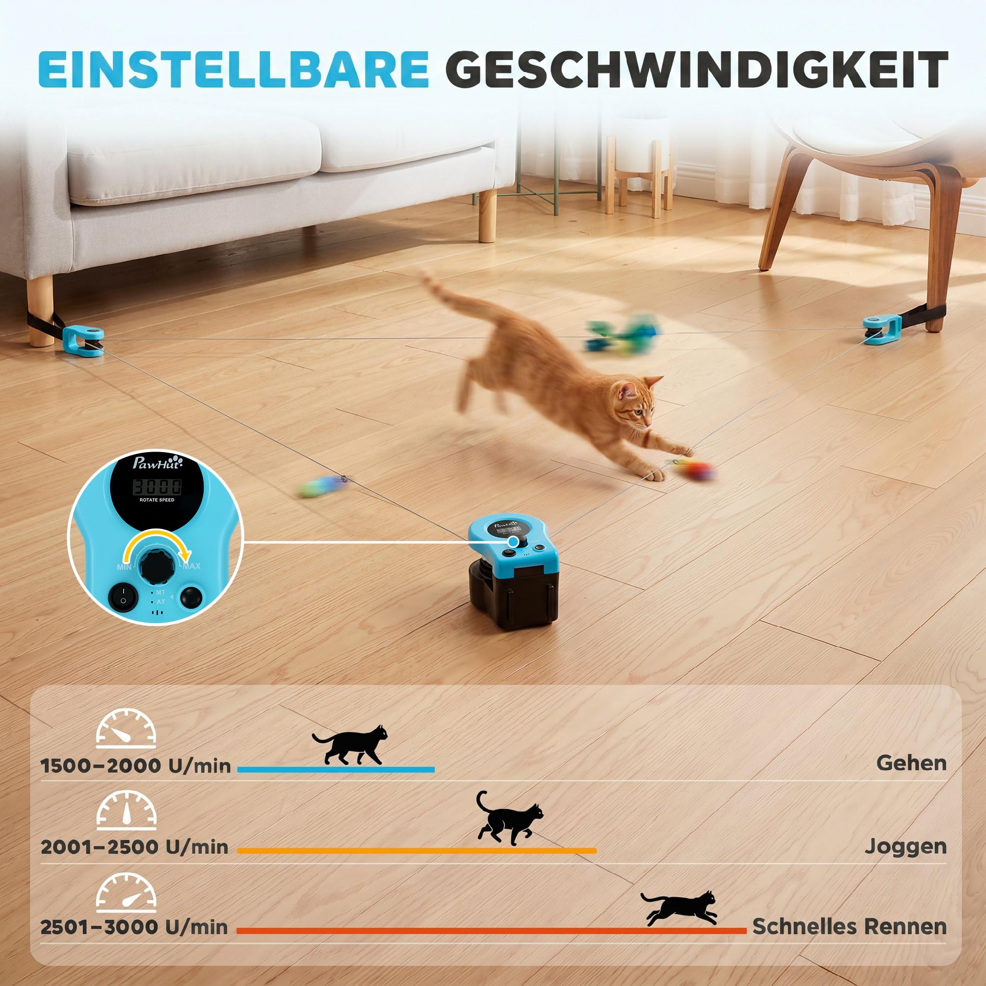 PawHut Juguete interactivo para gatos automático/teledirigido, cinta de correr para gatos autoempleo, juguete de caza de gatos simulado eléctrico con velocidad ajustable senderos ajustables