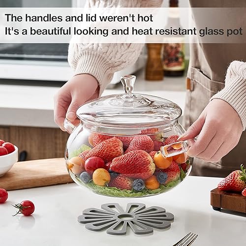 Miniatura 3 de Olla de vidrio de borosilicato, cacerola de 2.5 cuartos de galón con tapa, apta para microondas, estufa y lavavajillas