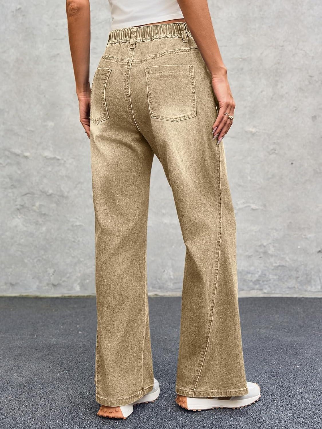 Cicy Bell Womens Wide Leg Flare Jeans Casual Drawstring High Waist Vintage Denim Pants with Pockets - Image 4