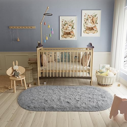 Miniatura 218 de LOCHAS Alfombra esponjosa para dormitorio, 2.6 x 5.3 pies, alfombra lanuda para dormitorio, mesita de noche, alfombra ovalada suave para sala