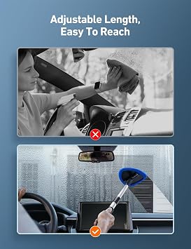 AstroAI 21 Extra-Long Windshield Cleaner Tool & Car Interior Detailing Kit | Extendable Handle, 4 Reusable Microfiber Pads, Streak & Lint-free, Auto Glass Wiper Brush for Car & Home, Blue