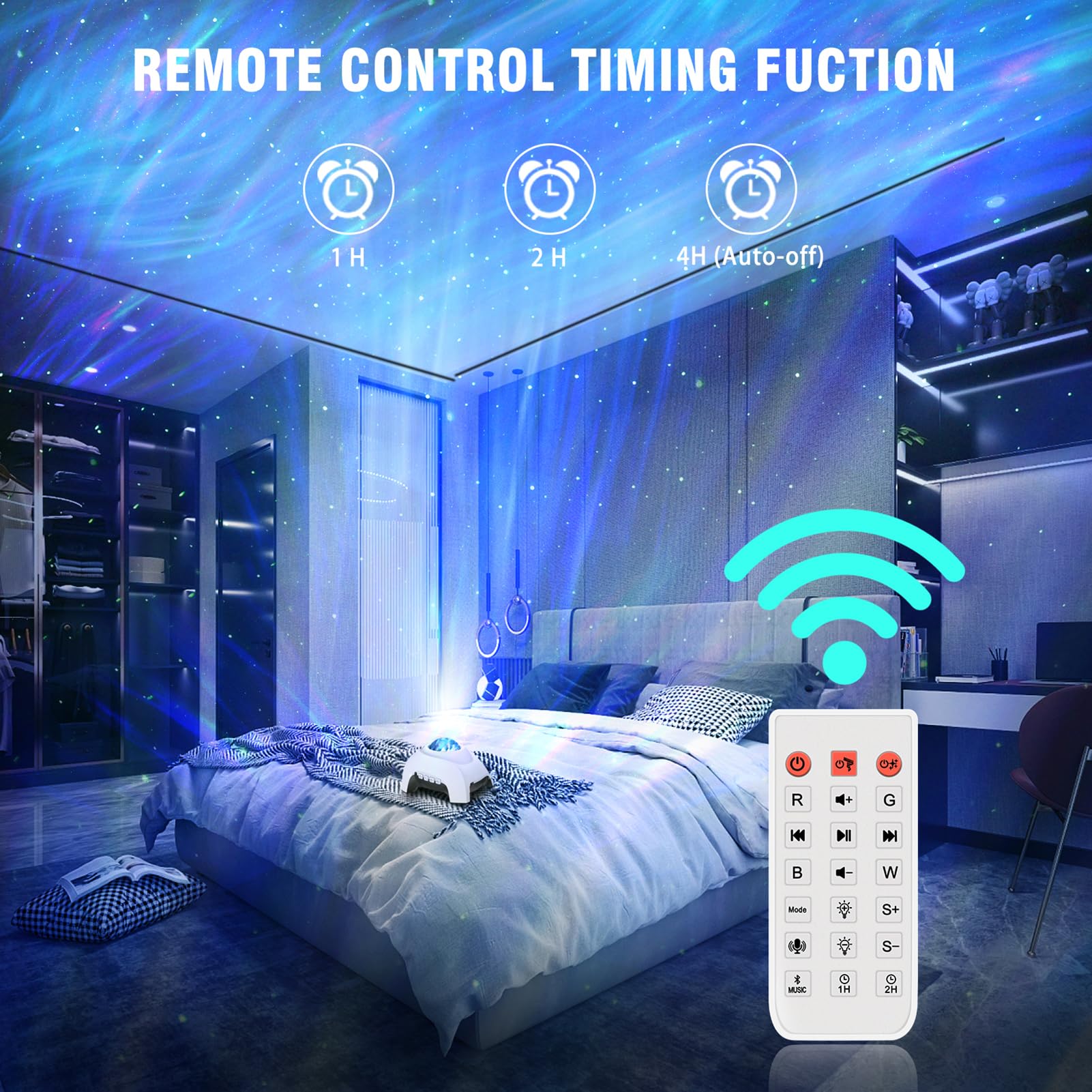 Projektor gwiazd, galaktyka, zorza polarna, projektor zorzy polarnej do sypialni, z głośnikiem Bluetooth i białym szumem, gwiaździsta lampka nocna dla dzieci i dorosłych