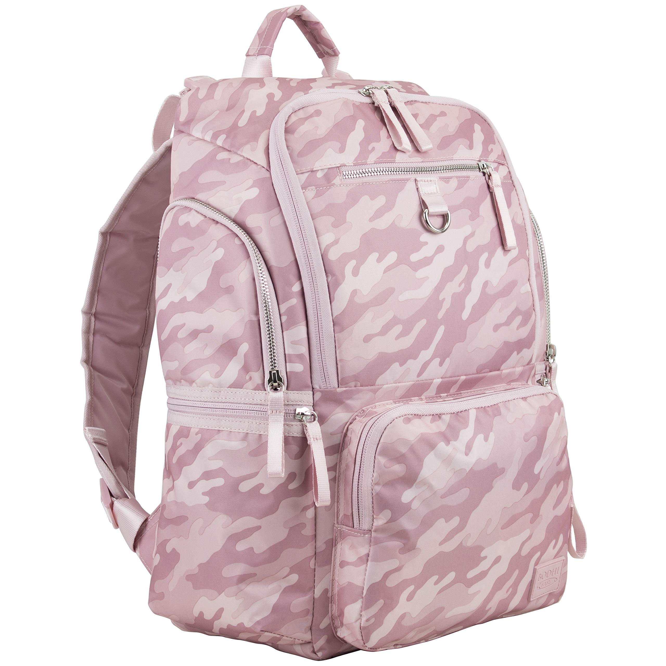 BODHI Baby Waterproof Multi-Function Travel Essentials Baby Tote Diaper Bag Backpack Changing Pad, Stroller Straps for Parents, Unisex, Pink Fluid Camo