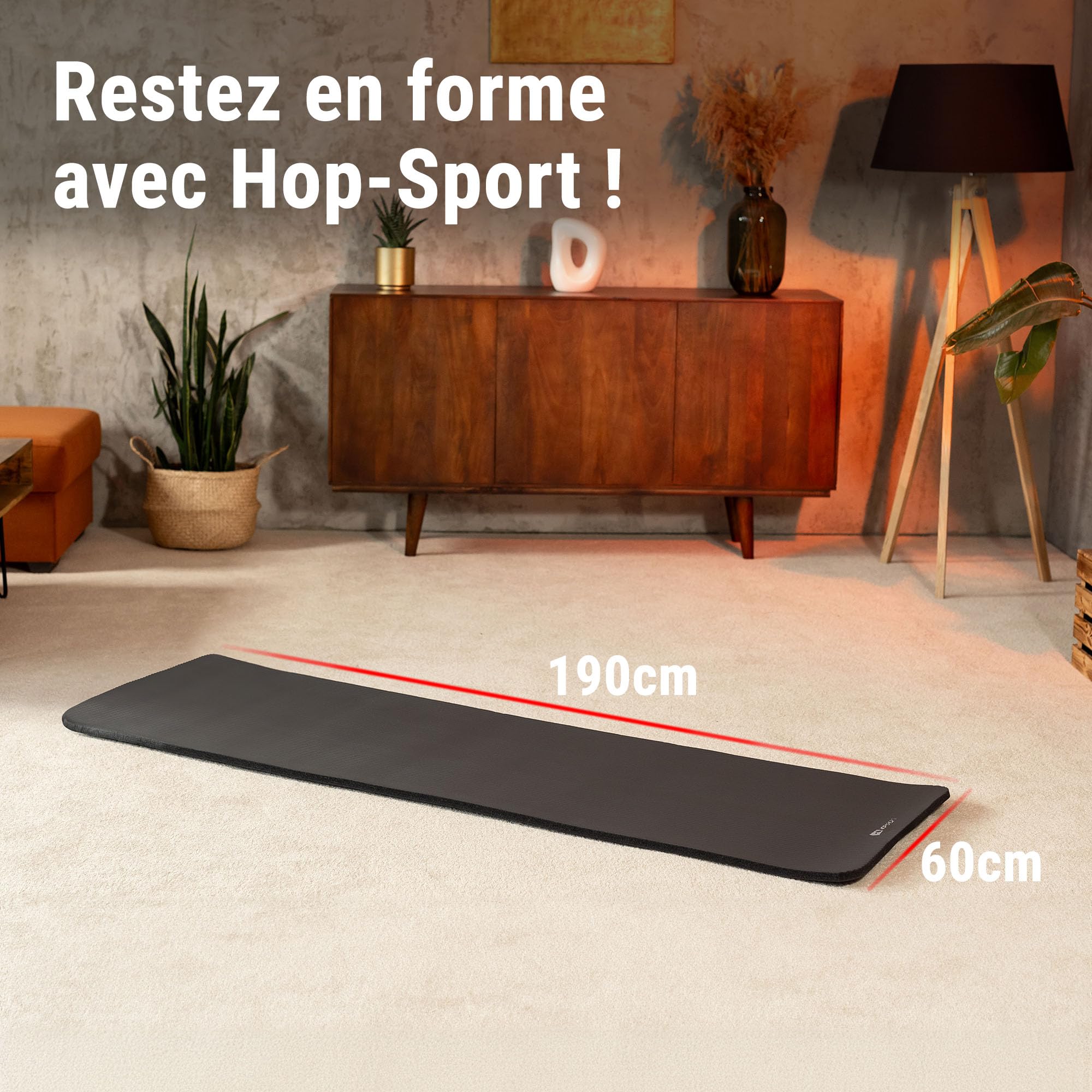 HOP-SPORT® Tapis de Fitness antidérapant 190 x 60 x 2 cm, Tapis Pilates Yoga et Gymnastique avec Sangle de TranSPORT en Mousse NBR pour Entraînement à la Maison, Doux pour la Peau