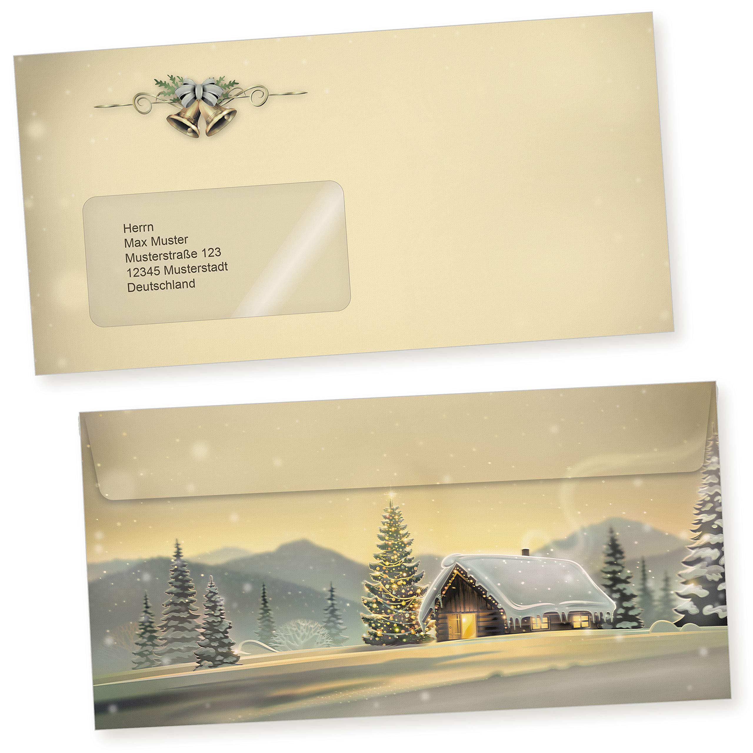 Glöcknerhütte 250 Sets Weihnachtsbriefpapier mit Fensterumschlag Briefpapier Weihnachten mit Umschlag mit Fenster
