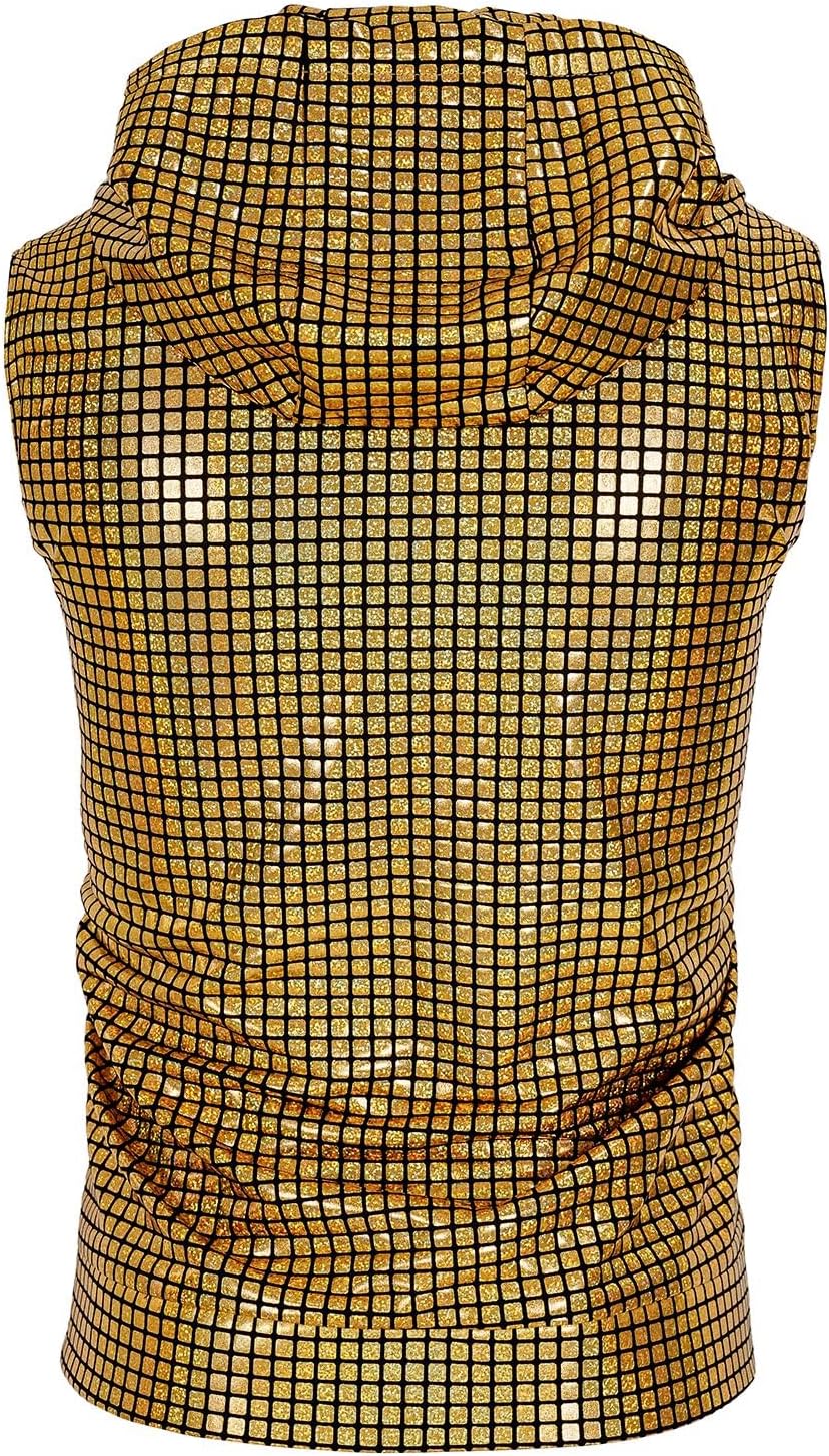 Men's Sequins Sleeveless Hooded Vest Disco Zippered Shirts 70s Disco Party Costume - Image 3