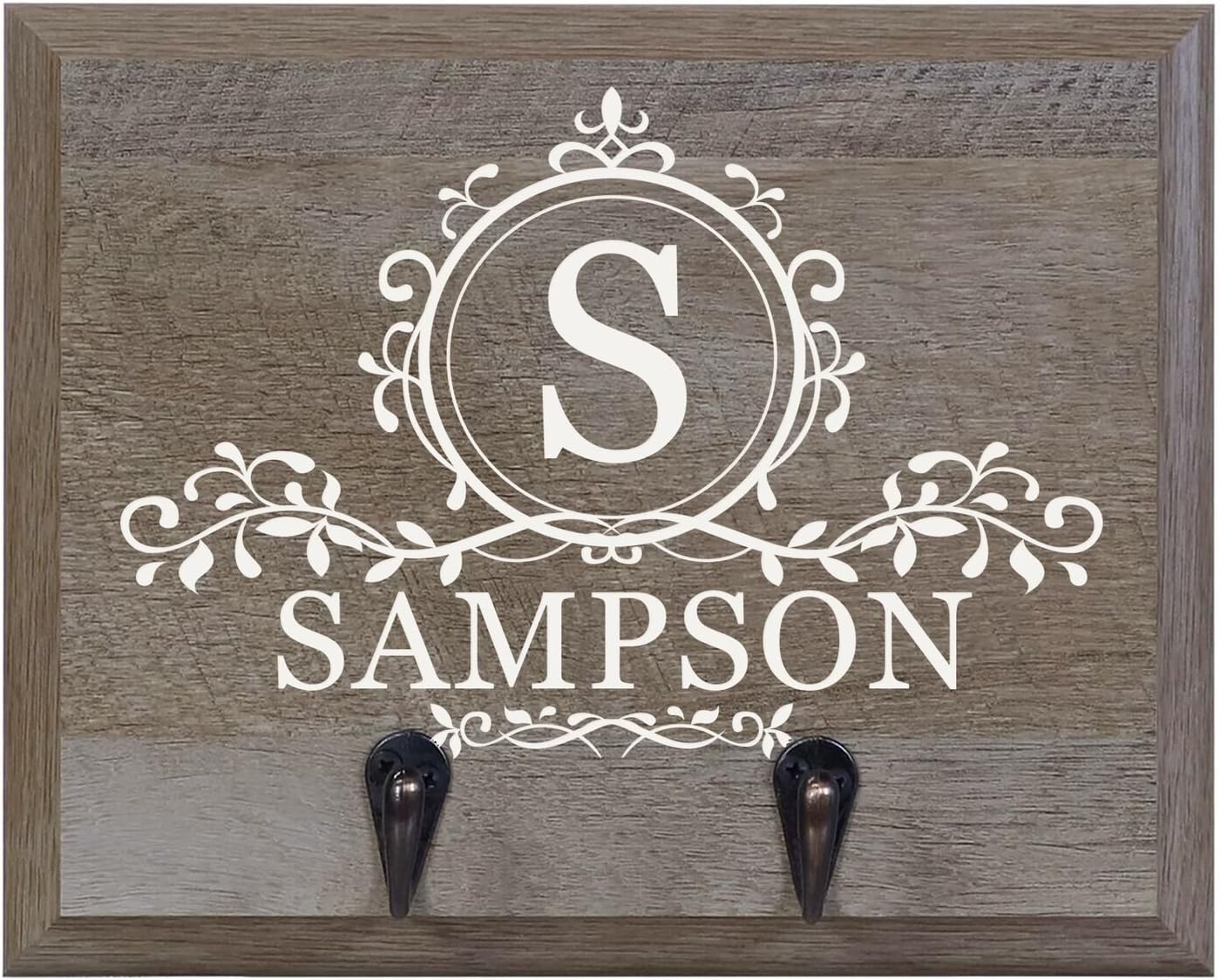 Rooms Organized Personalized Re-Engineered Family Initial Barn Wood Decor Wall Mounted Coat Hat and Dog Leash Rack Storage with 2 Metal Hooks 10" w x 8" h 4.25" deep