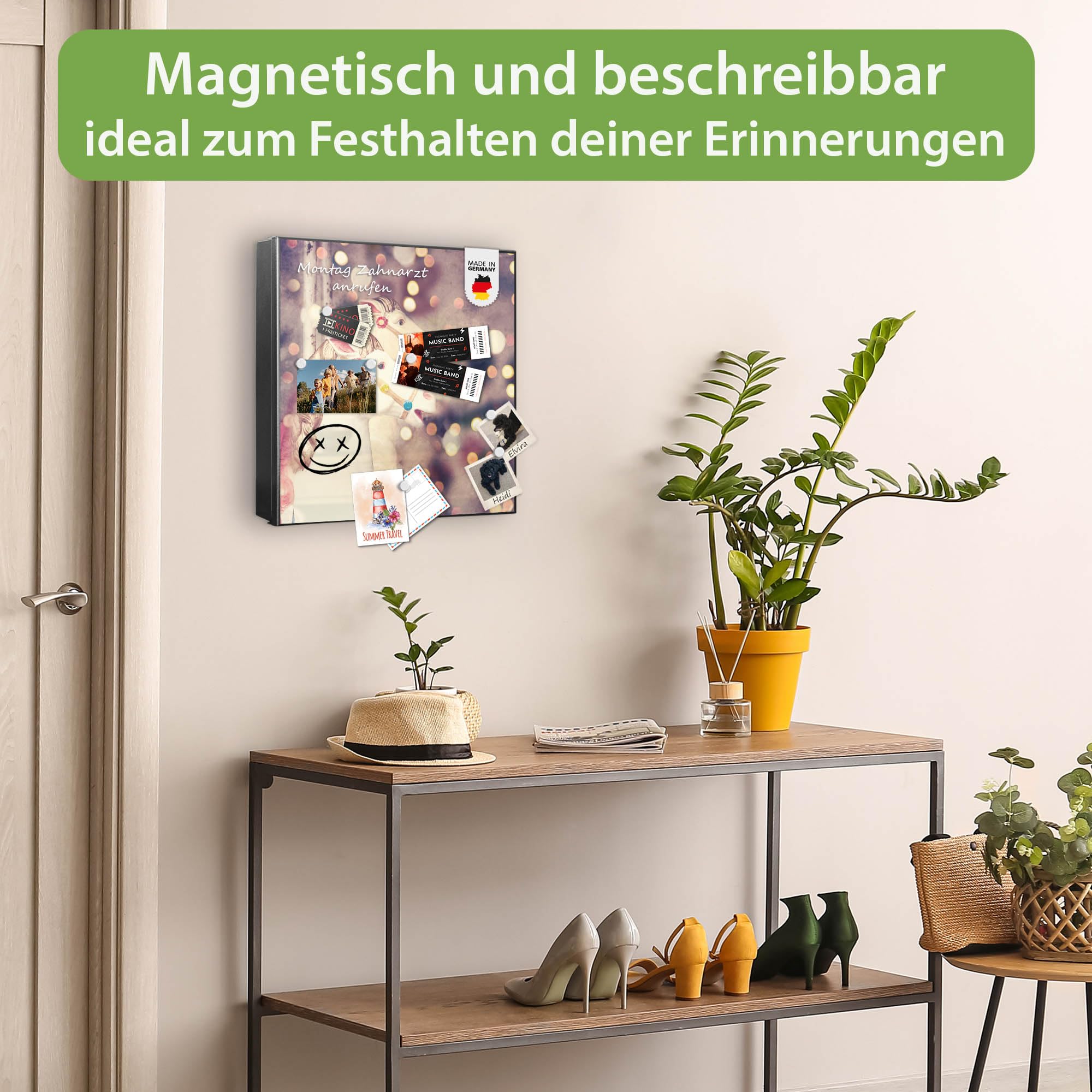 banjado Großer Schlüsselkasten Metall - Schlüsselbox 30x30cm beschreibbarer mit 32 Haken - Schlüsselkasten modern für Schlüsselaufbewahrung - Korpus Schwarz Scharnier Links - Motiv Kinderkarussell