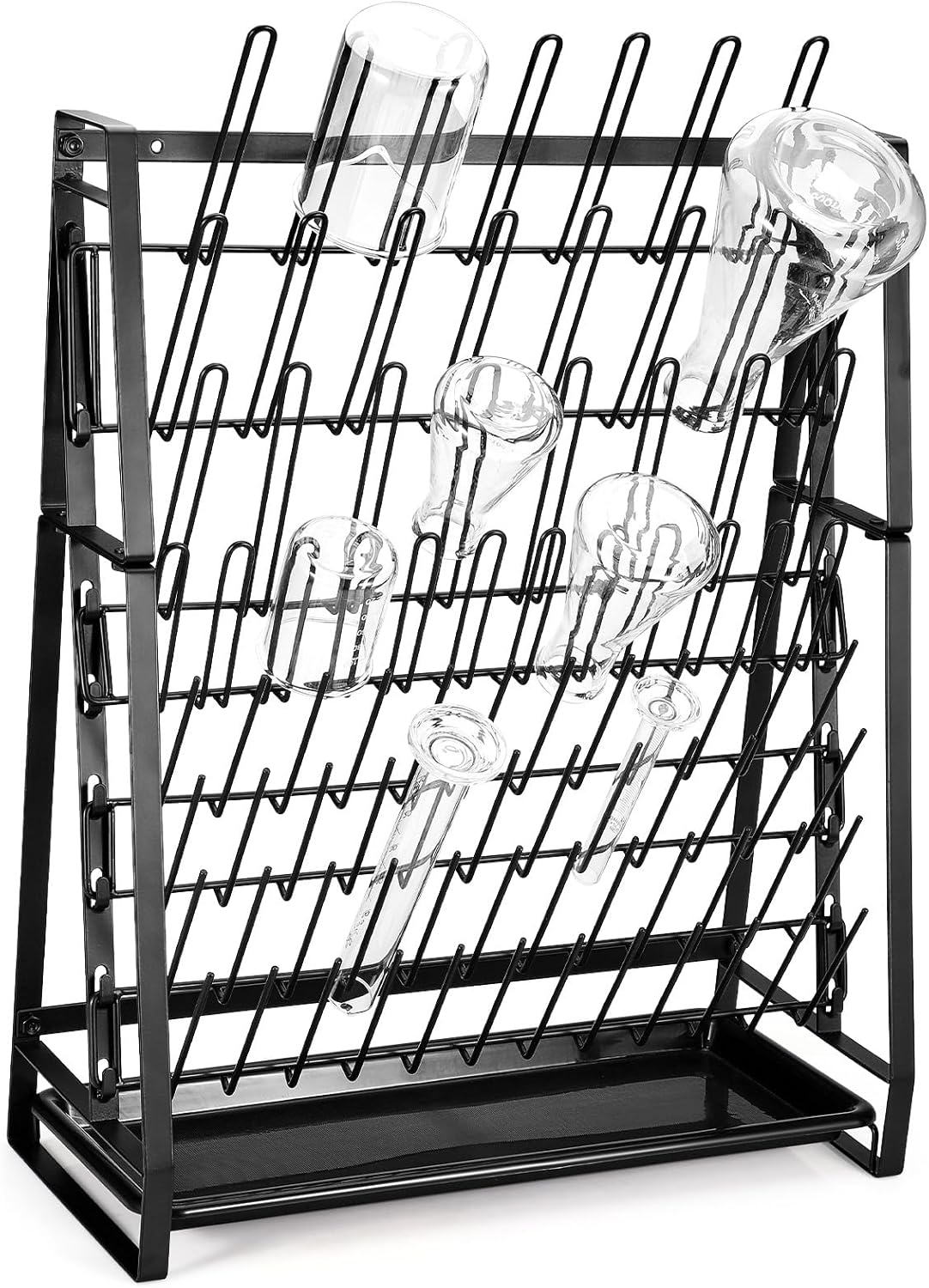 FOUR E'S SCIENTIFIC Lab Drying Rack, Steel Wire Bottle Drying Rack for Lab Glassware Countertop Wall Mounted Detachable Dryer Stand, Holds Up to 83 Pieces