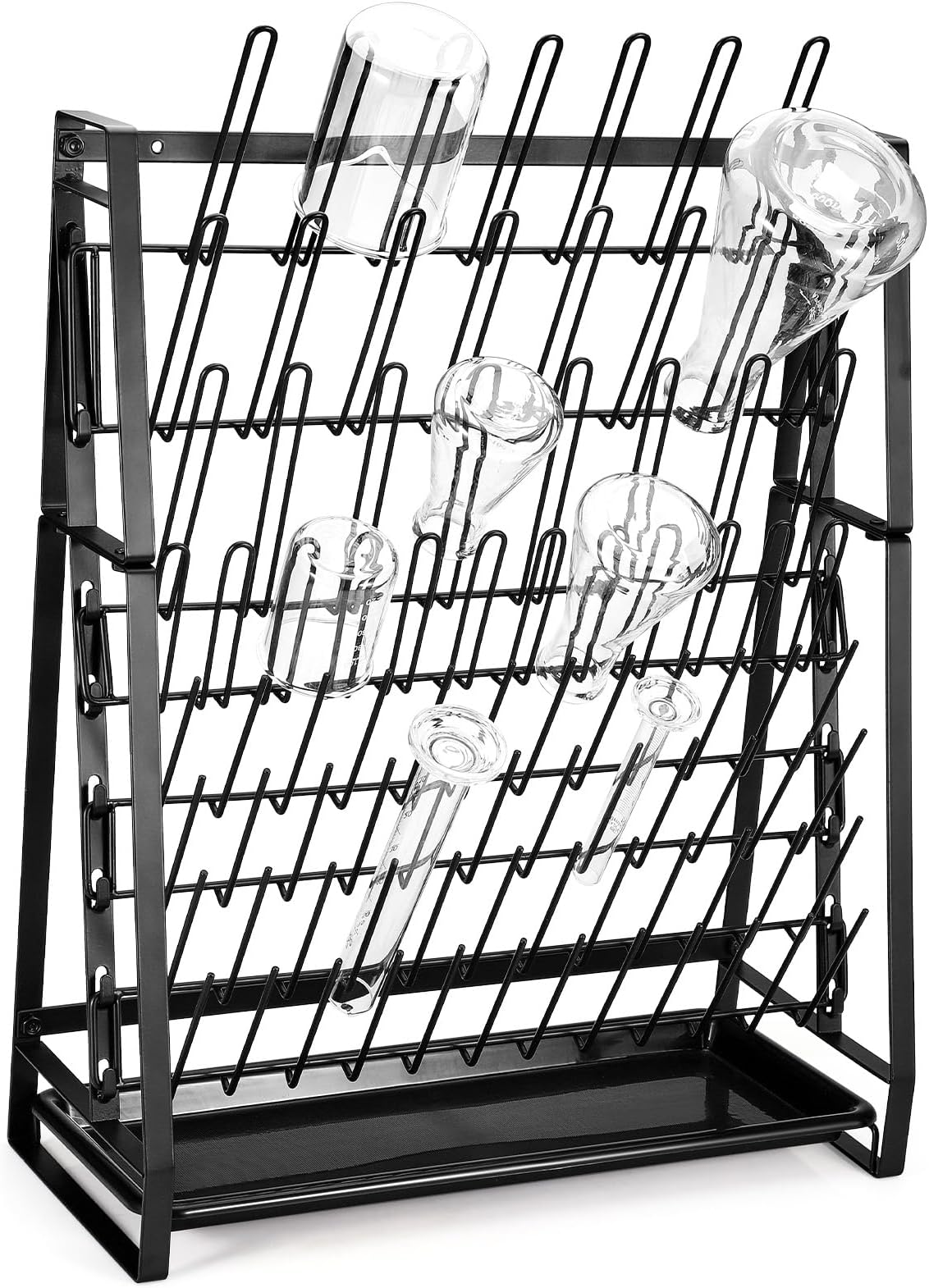 FOUR E'S SCIENTIFIC Lab Drying Rack, Steel Wire Bottle Drying Rack for Lab Glassware Countertop Wall Mounted Detachable Dryer Stand, Holds Up to 83 Pieces
