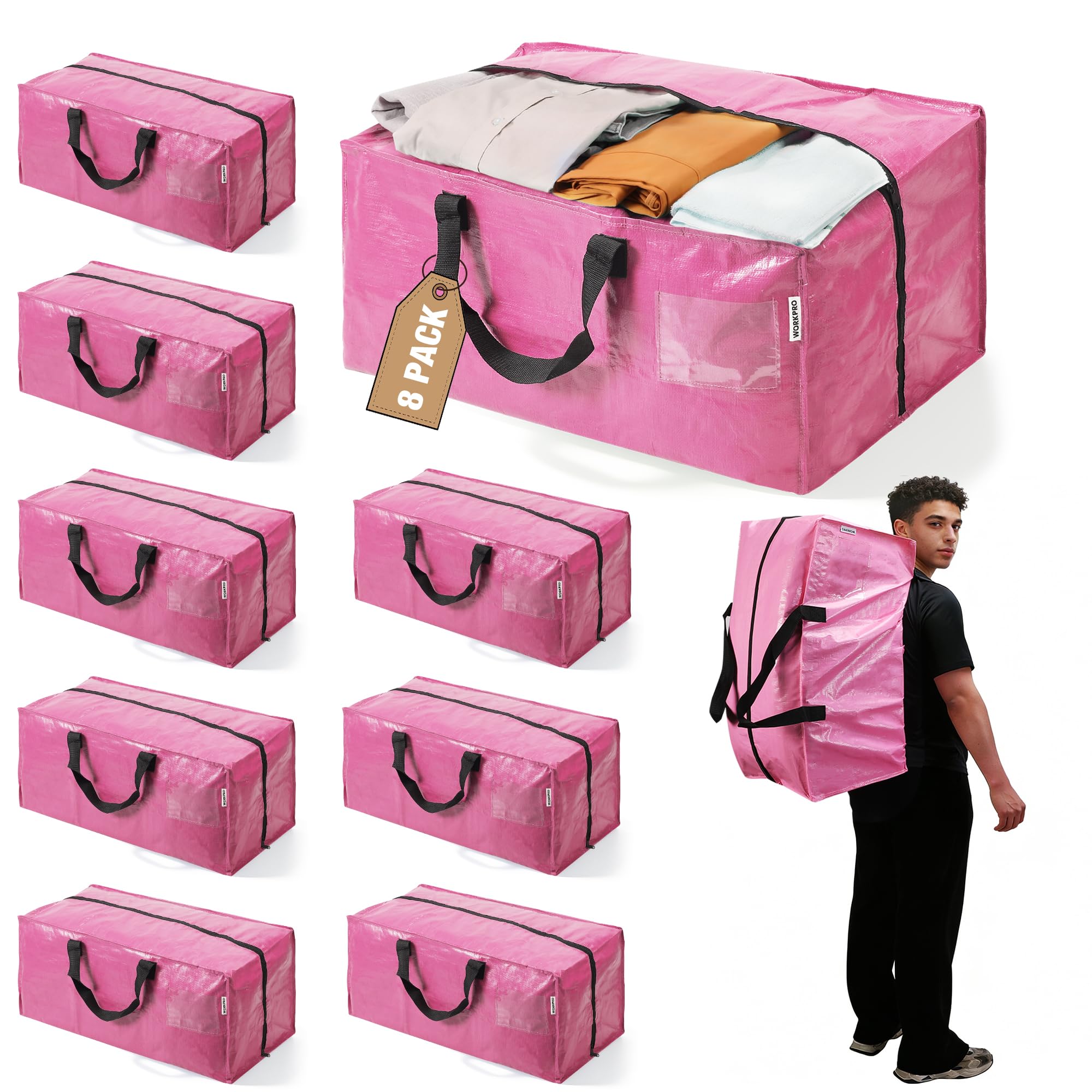 WORKPRO 8 Pack Extra Large Moving Bags with Backpack Straps &amp; Handles