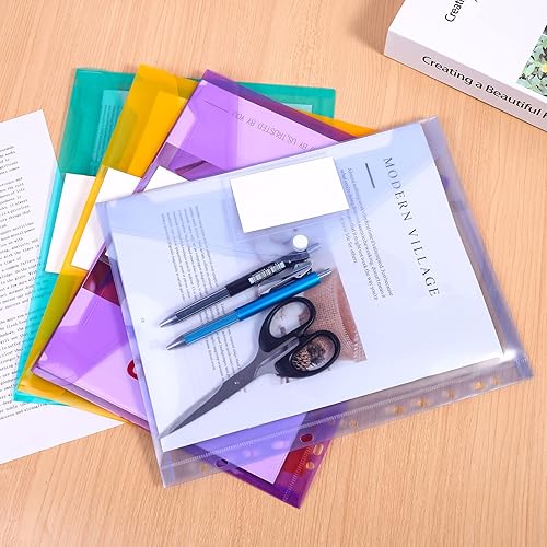 Miniatura 8 de Vobou Paquete de 12 sobres de plástico con 11 agujeros, carpetas expandibles para bolsa de documentos de 234, botón a presión y sobres de