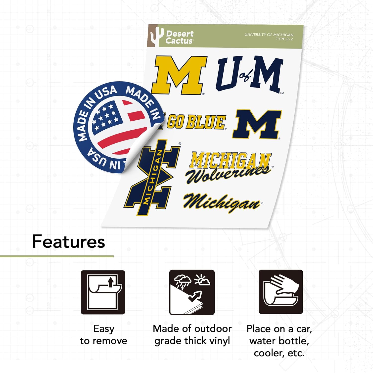 Desert Cactus University of Michigan Sticker Wolverines UM U of M Sticker Vinyl Decals Laptop Water Bottle Car Sheet T2 (Type 2-2) - Image 4