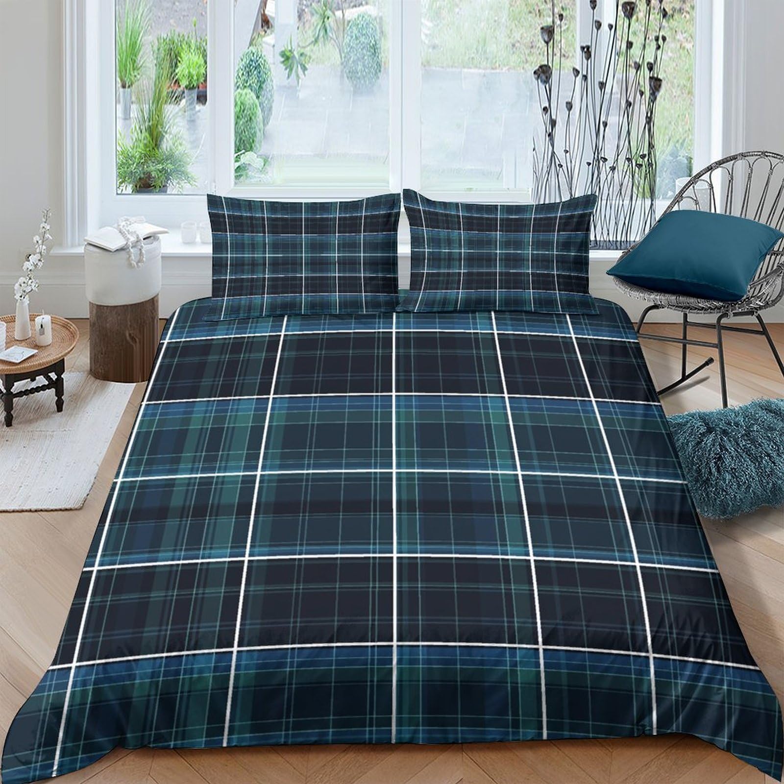 Ctjqhvkz Style-8 3D Printed Blue Plaid Fitted Sheet Microfiber Soft Breathable Tartan Mattress Cover For Bedroom Guest Room Dorm Mattress Protection Decor Single（135X200cm）