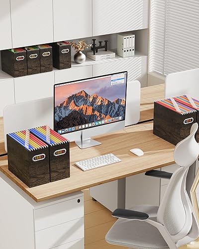 Vista 84 de Oterri - Organizador de archivos, caja de almacenamiento pequeña, organizador de cartón, caja plegable para colgar carpetas, tamaño carta