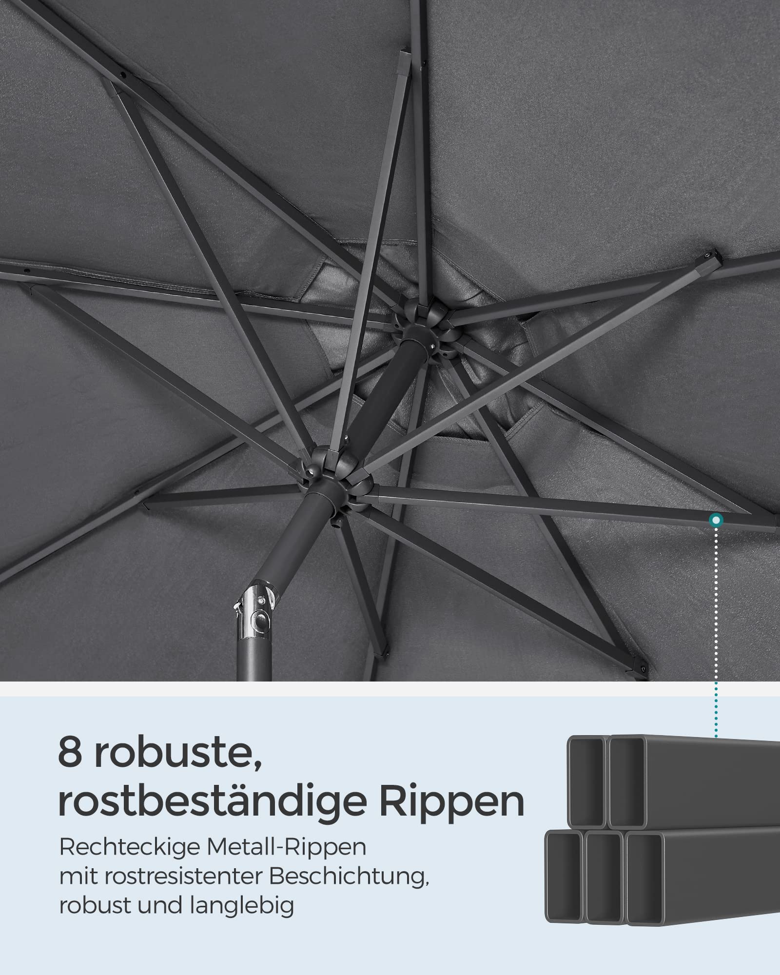 SONGMICS Gartenschirm Ø 300 cm, Marktschirm, UV-Schutz bis UPF 50+, Terrassenschirm klappbar mit Kurbel, ohne Ständer, Garten, Balkon, Terrasse, grau GPU30GYV1
