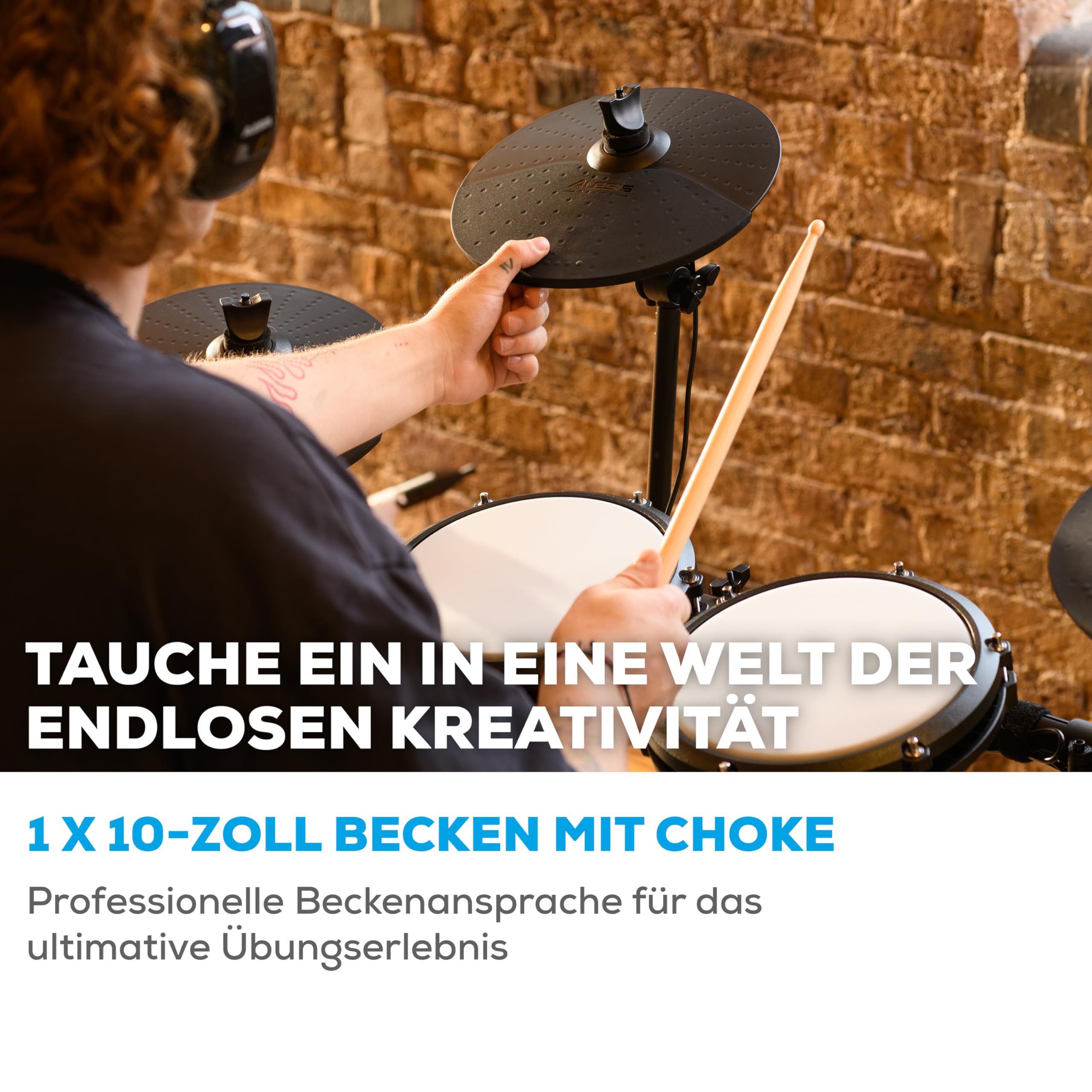 Alesis Nitro Max Kit 10-teiliges Elektronische Schlagzeug mit Quiet Mesh Pads, 10" Dual Zone Snare, Bluetooth, 440+ Sounds, Drumeo, USB MIDI, Kick Pedal