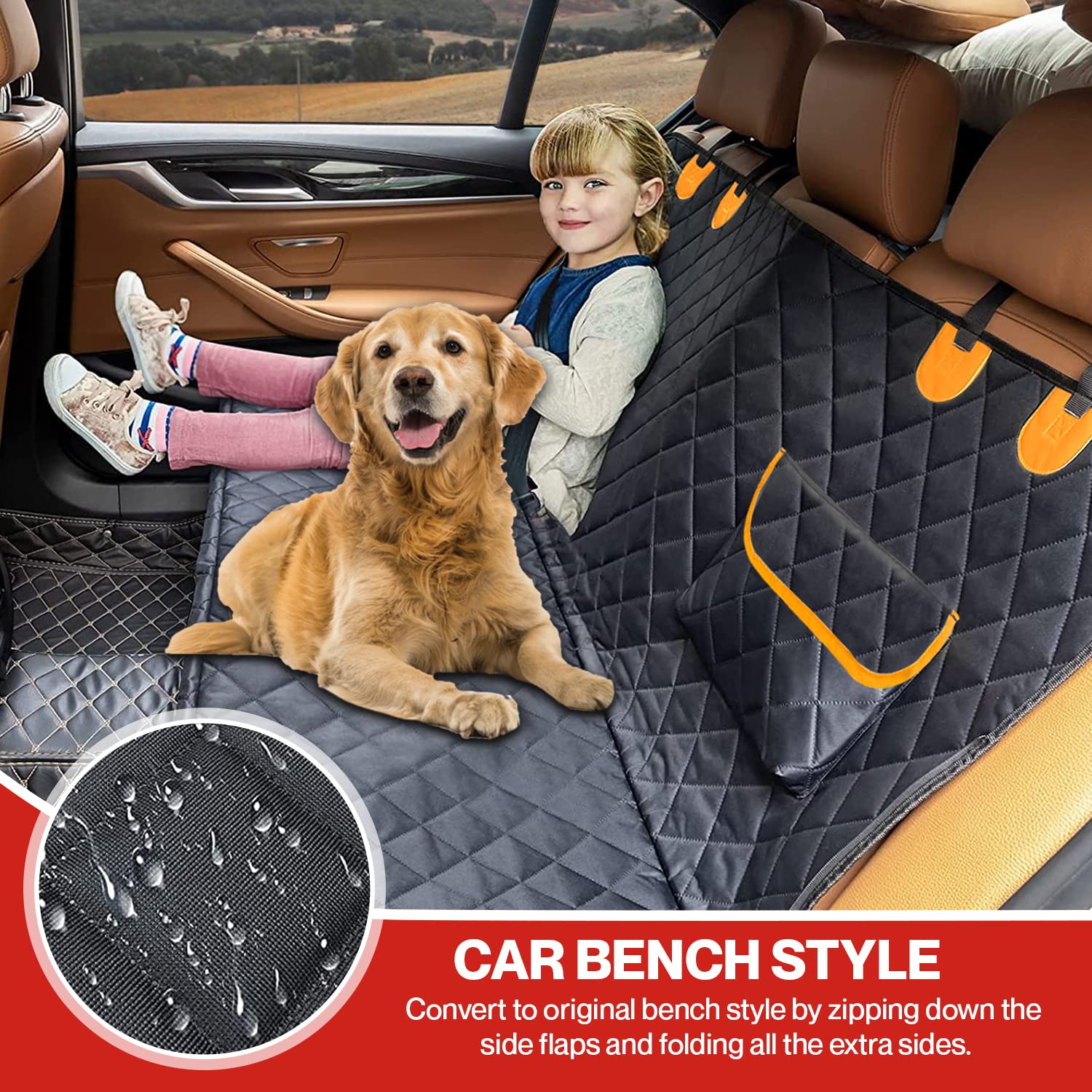 Funda Asiento Coche Perro Antideslizante, Impermeable y Resiste arañazos-Proctector Asiento Coche Perro para Viajes con tu Mascota + quitapelos para Mascotas+2 Cinturones de Seguridad