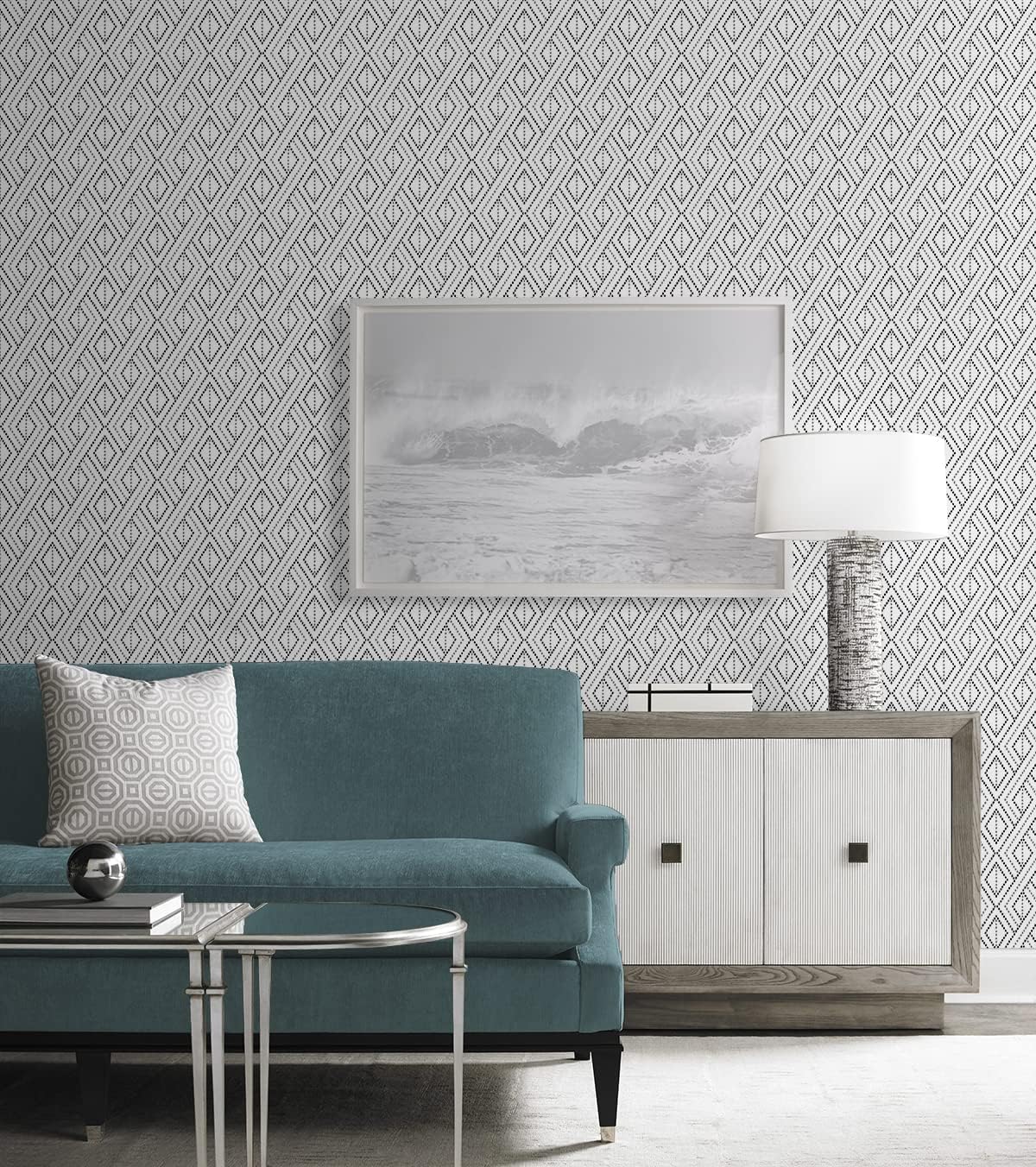 Lillian August NextWall Luxe Haven Boho Grid Peel and Stick Wallpaper (Alloy)