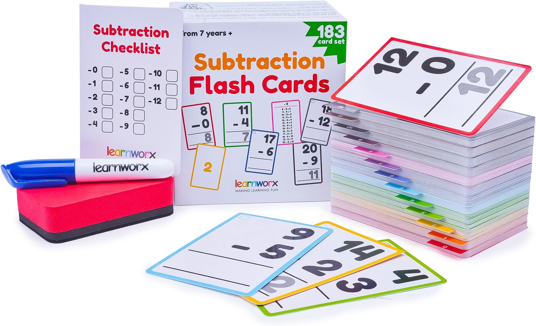 Subtraction Flash Cards 1st Grade 2nd 3rd 4th โ 183 Math Flashcards โ All Facts 0-12 - Learn Subtraction for Kids - Maths Flashcards from Kindergarten to Ages 6, 7, 8, 9 & 10
