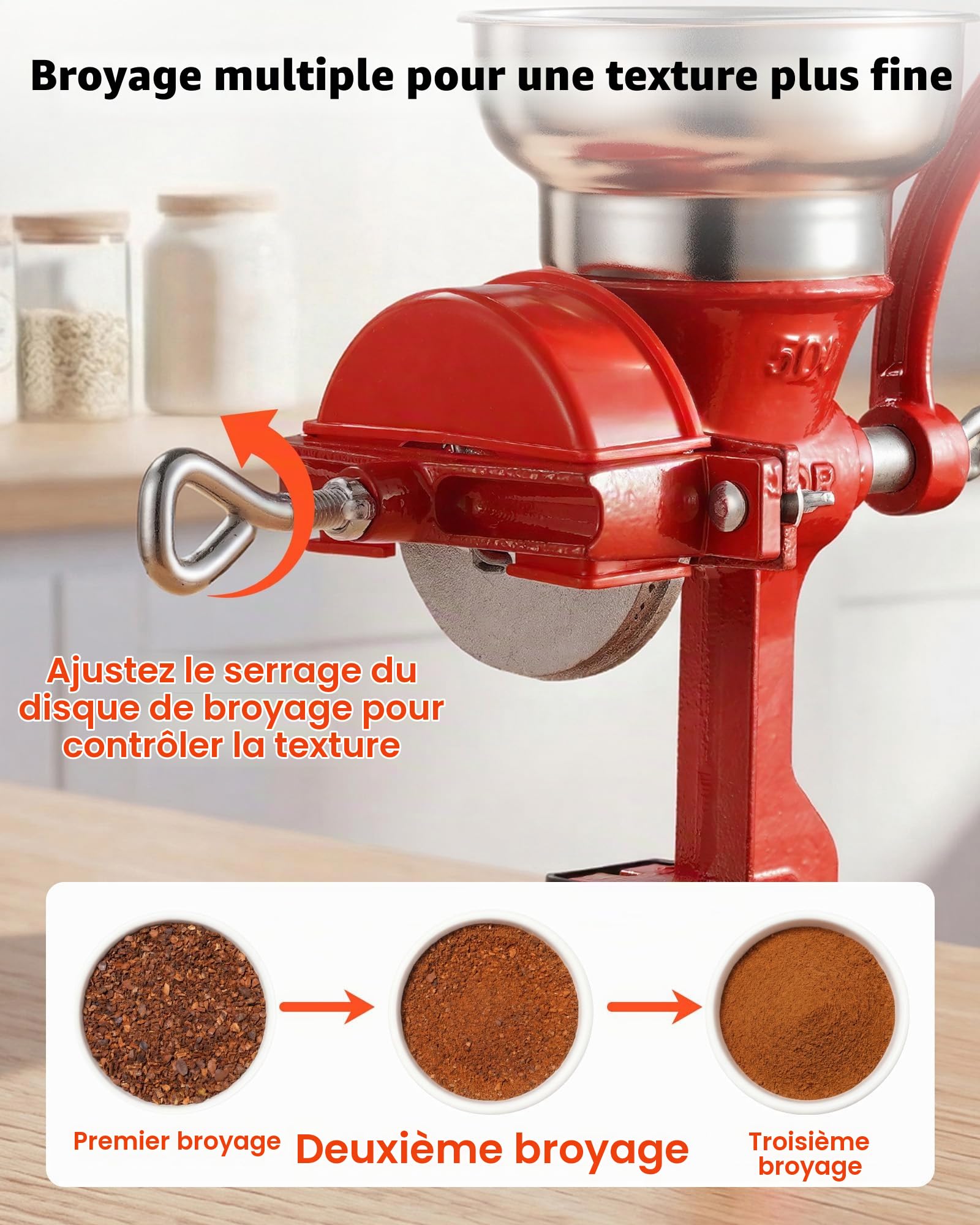 VEVOR Moulin à Grains Manuel de Table, Moulin à Céréales à Manivelle, pour Épices Grains de Café Noix Blé, Broyeur à Maïs en Fonte, Fixation Stable à Serre-joint, avec Couvercle Anti-poussières