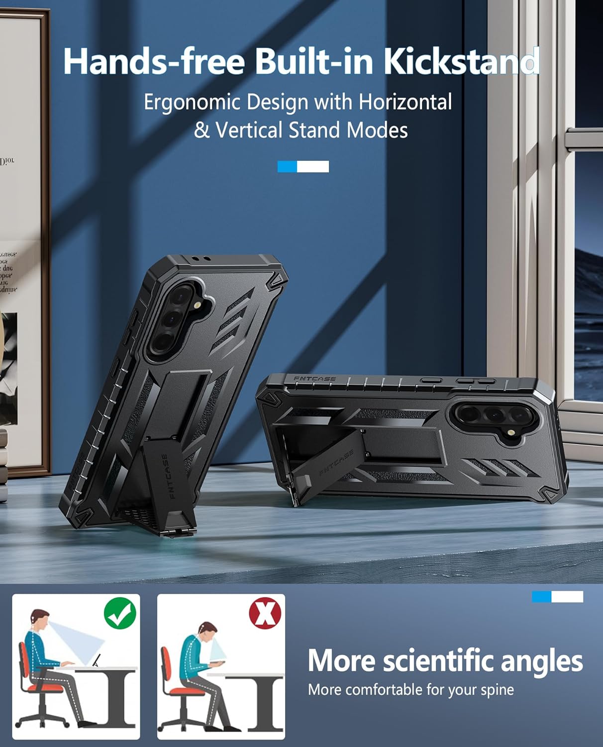 FNTCASE for Samsung Galaxy A36-5G Case: for Galaxy A56-5G Case Military Grade Drop Proof Protection Mobile Cover with Kickstand | Textured Rugged Shockproof TPU | Protective Sturdy Phone Case - Black