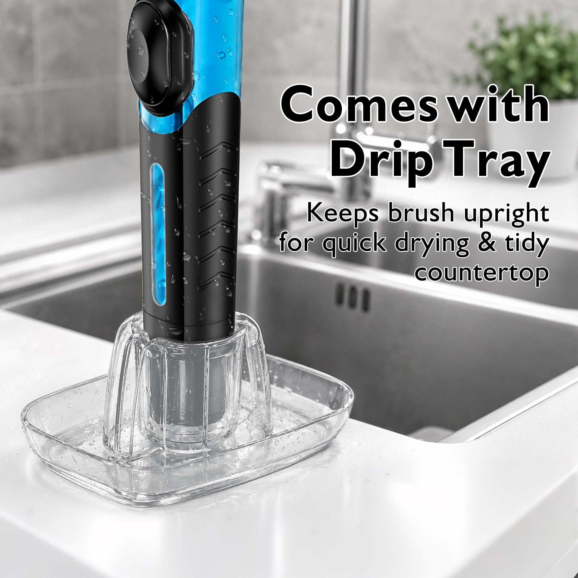 Soap Dispensing Dish Brush with Holder & 2 Replaceable Heads