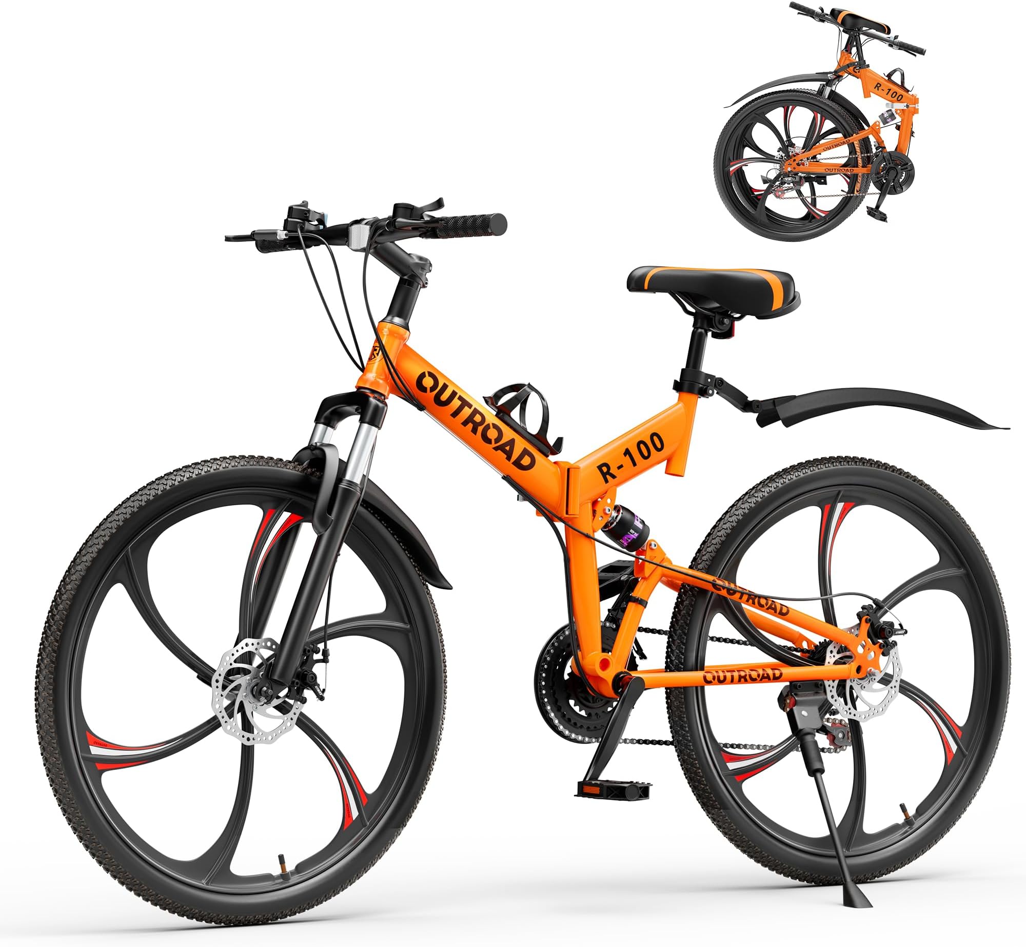 Betterland 26 Inch Folding Mountain Bike, 21 Speeds Full Suspension Foldable Bikes, Dual Disc Brake, High Carbon Steel Frame and Non-Slip Quick Release tire Bicycle for Adult