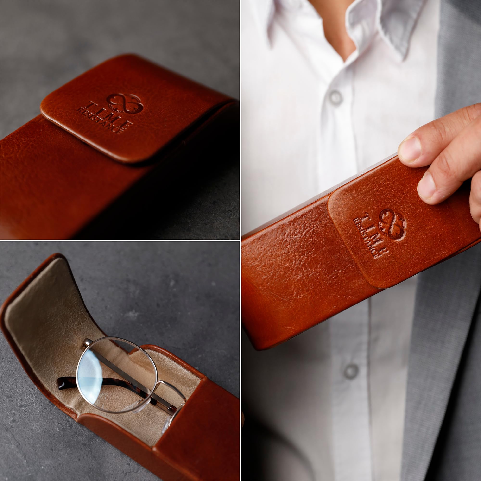Time Resistance Étui à Lunettes en Cuir – Étui à Lunettes en Cuir à Coque Rigide