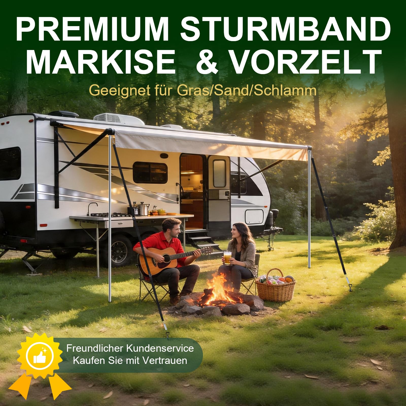 Kit D'arrimage pour Auvent, Sangle Anti-tempête pour Thule Omnistor équipement de Camping-Car, Protection Anti-Tempête pour Auvent de Camping-Car avec Ancrages au Sol Haut de Gamme de 37cm