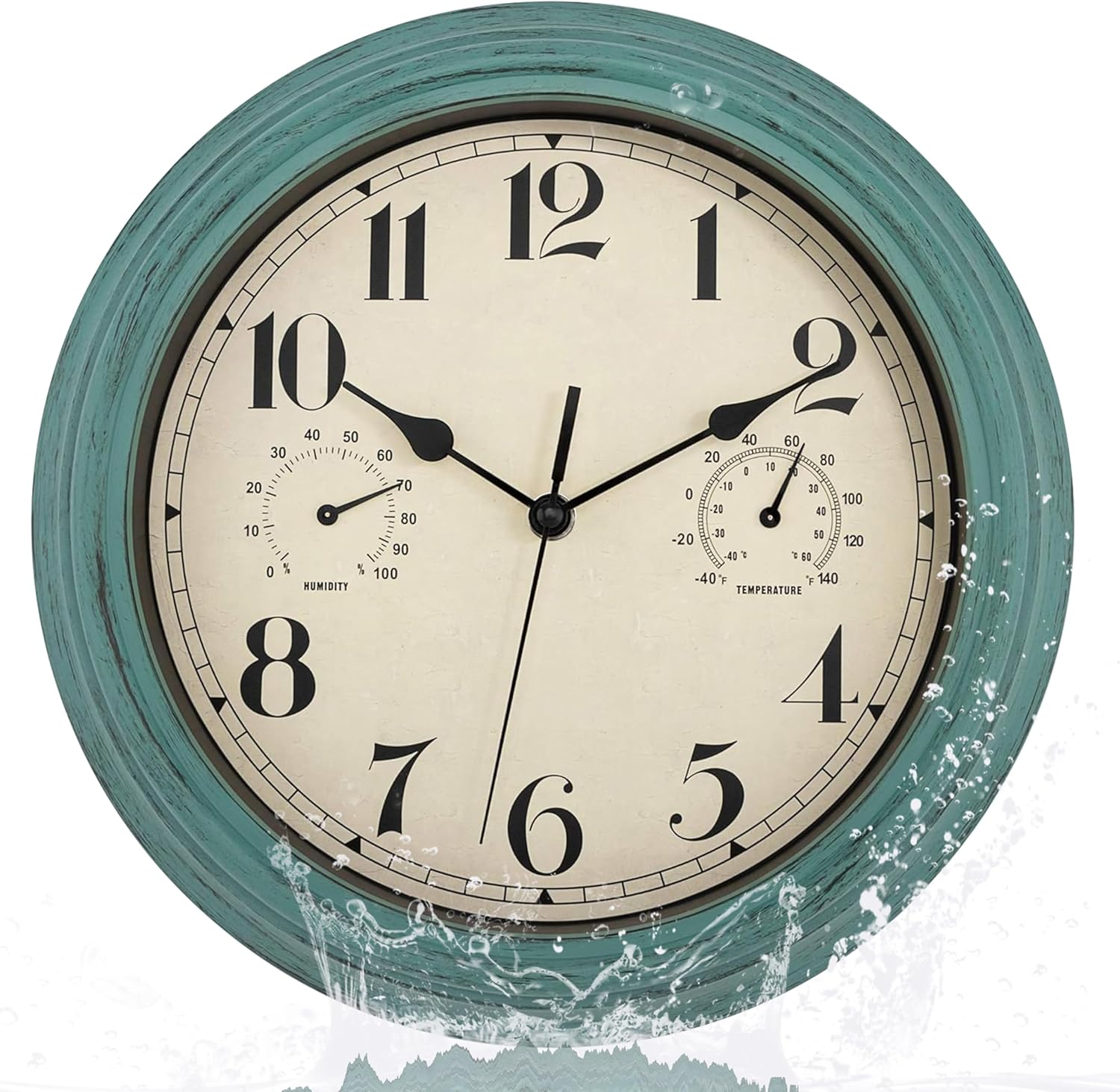 Foxtop Waterproof Silent Wall Clock with Thermometer and Hygrometer 30 cm Outdoor Retro Garden Clock Wall Clock No Ticking Noise Garden Clock Weatherproof Outdoor for Bathroom Garden Kitchen Porches