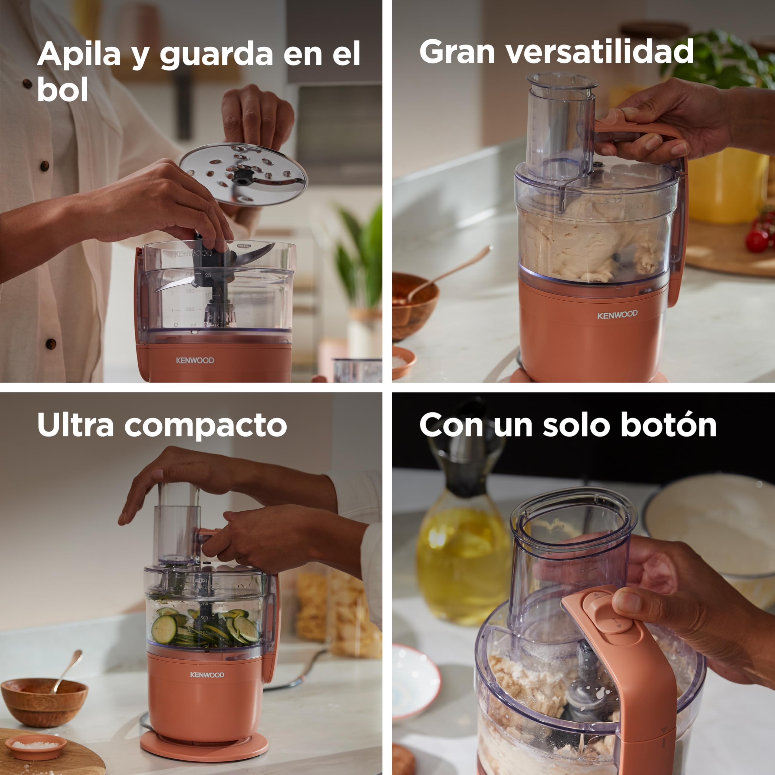 Kenwood MultiPro Compact – Procesador de Alimentos con Express Serve, Cuchilla de Acero Inoxidable, Discos para Cortar y Rallar, Función Pulse, Rojo Arcilla (FDP23.140RD)