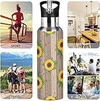 Vista 5 de Sunflowers Rustic Wooden Insulated Water Bottle 20 Oz Leakproof Water Bottles, BPA-Free Sports Water Bottle with Straw