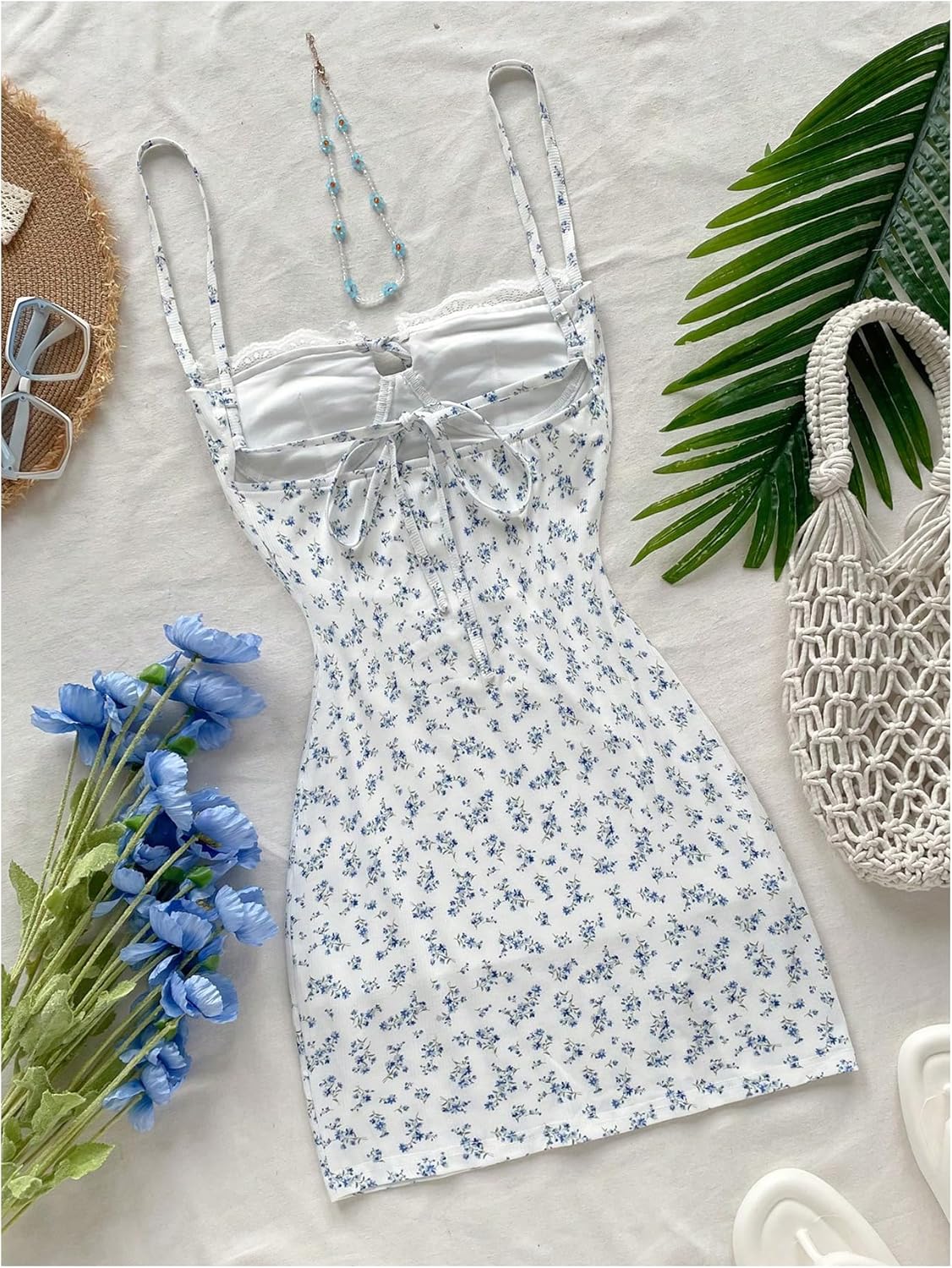 Floerns Women's Floral Tie Front Milkmaid Dress Sleeveless Ruched Bust Bodycon Dresses - Image 3