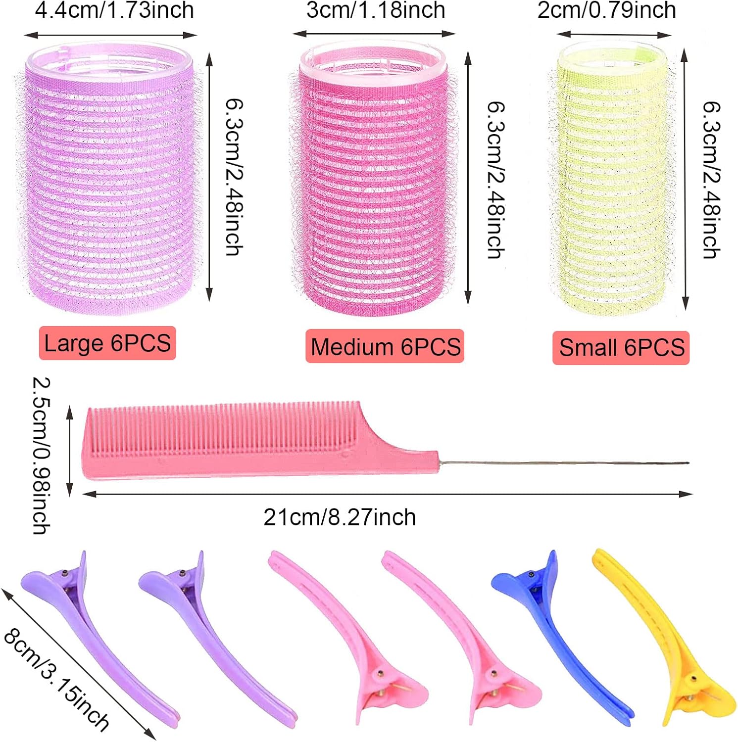 25 Pcs Hair Rollers Set with Clips Hair Curlers Hair Rollers Set Self Grip Holding Hair Rollers