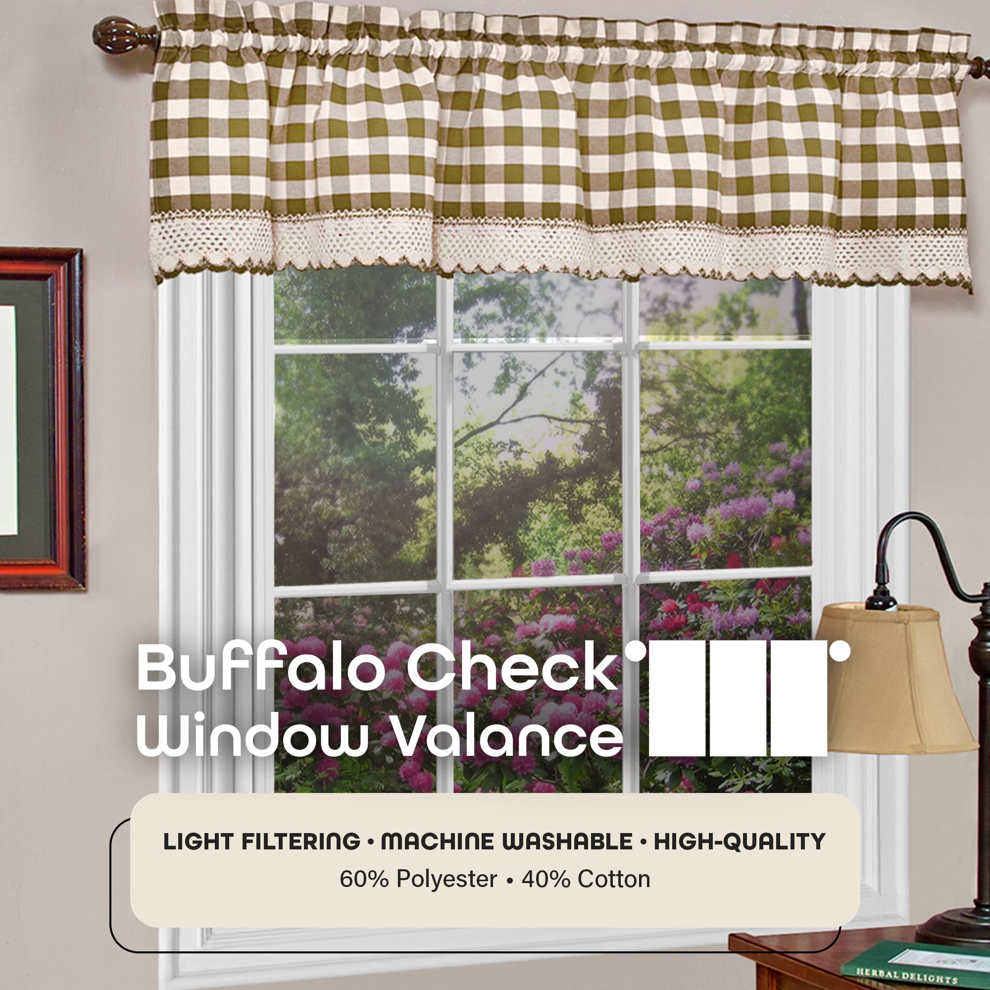 Buffalo Check Valance Window Curtains, 58 Inch Width, 14 Inch Length, Yellow & White Plaid - Image 2