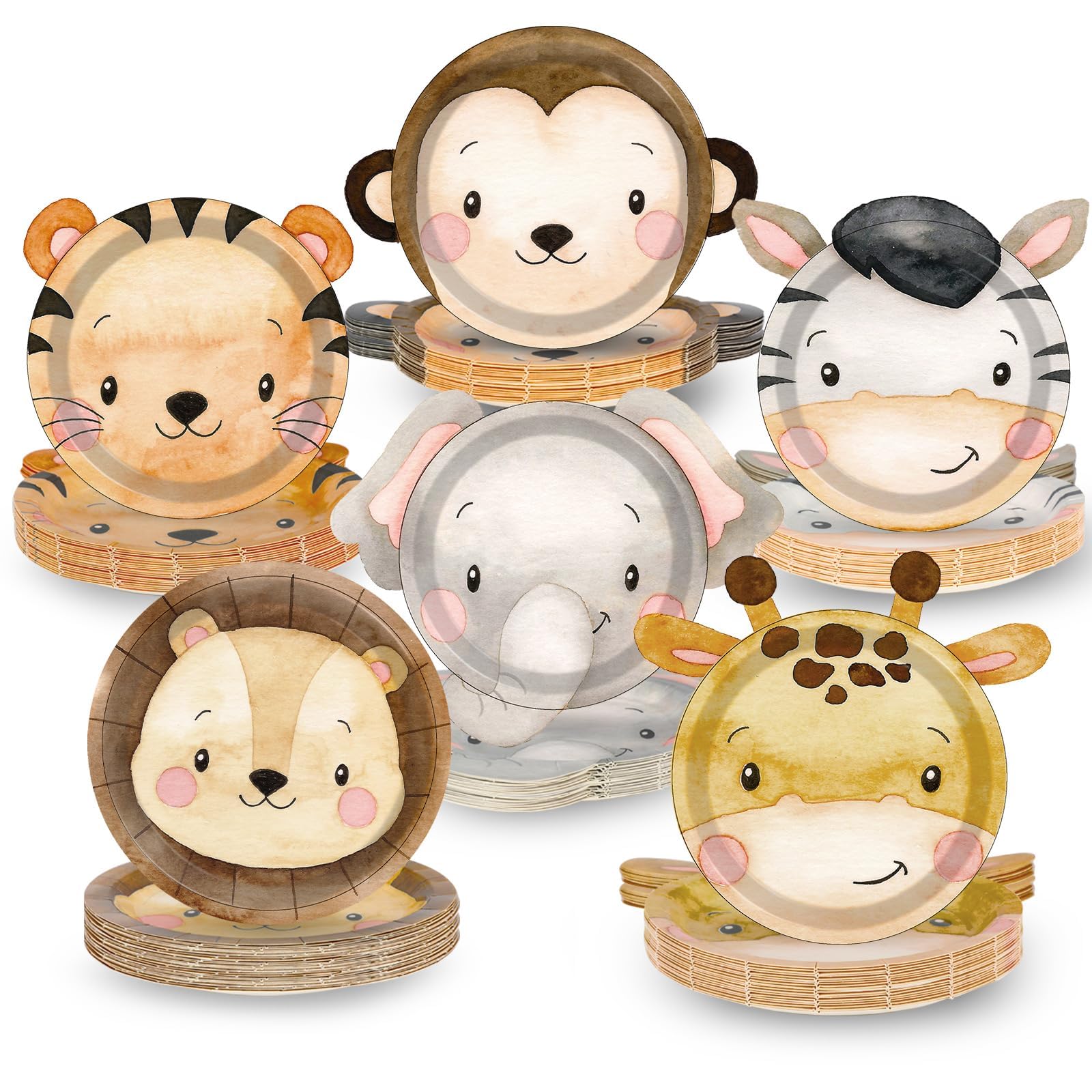 Naozinebi 60 Count Jungle Animal Party Plates Safari Animal Shaped Paper Plates Zoo Jungle Them Disposable Party Decorations Wild Safari Tableware for