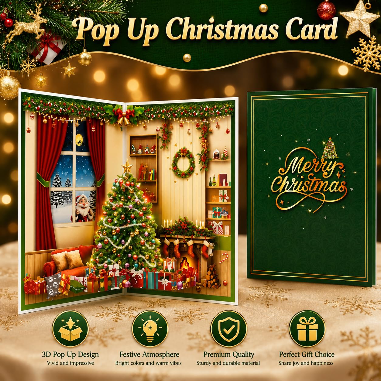 APOTODITO Cartes de Noël musicales 3D, carte pop-up avec musique et lumière, carte de vœux pop-up pour la famille, les amis, les enfants en vacances, le Nouvel An