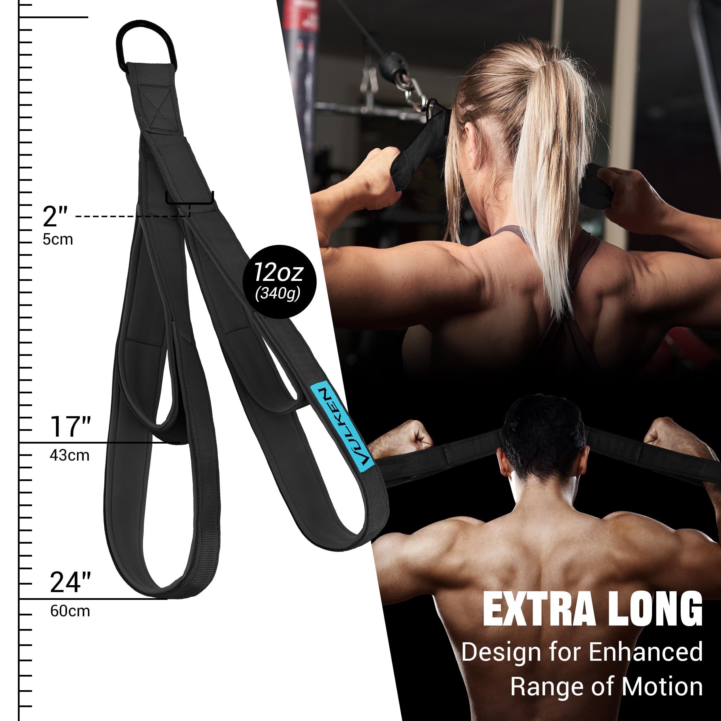 Attacco Per Cavo A Corda Per Bicipiti E Tricipiti – Manicotto In Nylon E Acciaio – 66 Cm – Per Palestra E Casa