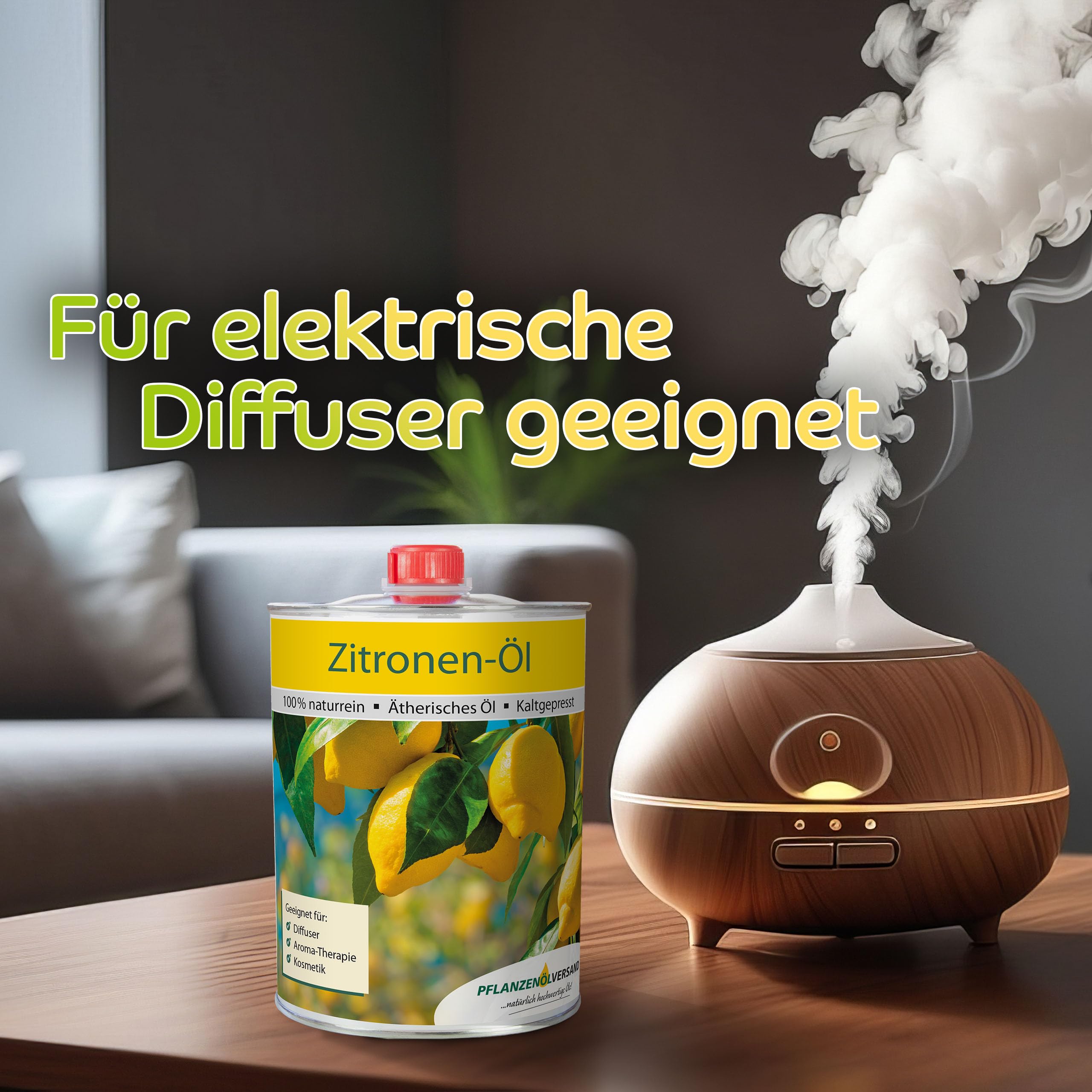 Zitronenöl 1.000 ml Duftöl für Diffuser, 100% naturreines ätherisches Öl | Raumduft, ohne Zusätze; für Diffuser, Duftlampe und Raumbeduftung