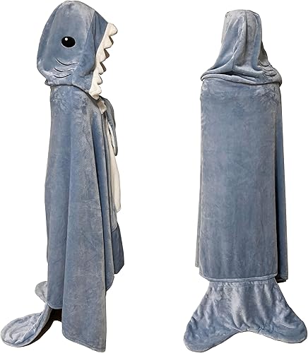 Miniatura 1 de Manta de tiburón para adulto, manta de tiburón súper suave y acogedora manta tipo capa con capucha, disfraz de tiburón, manta para siesta