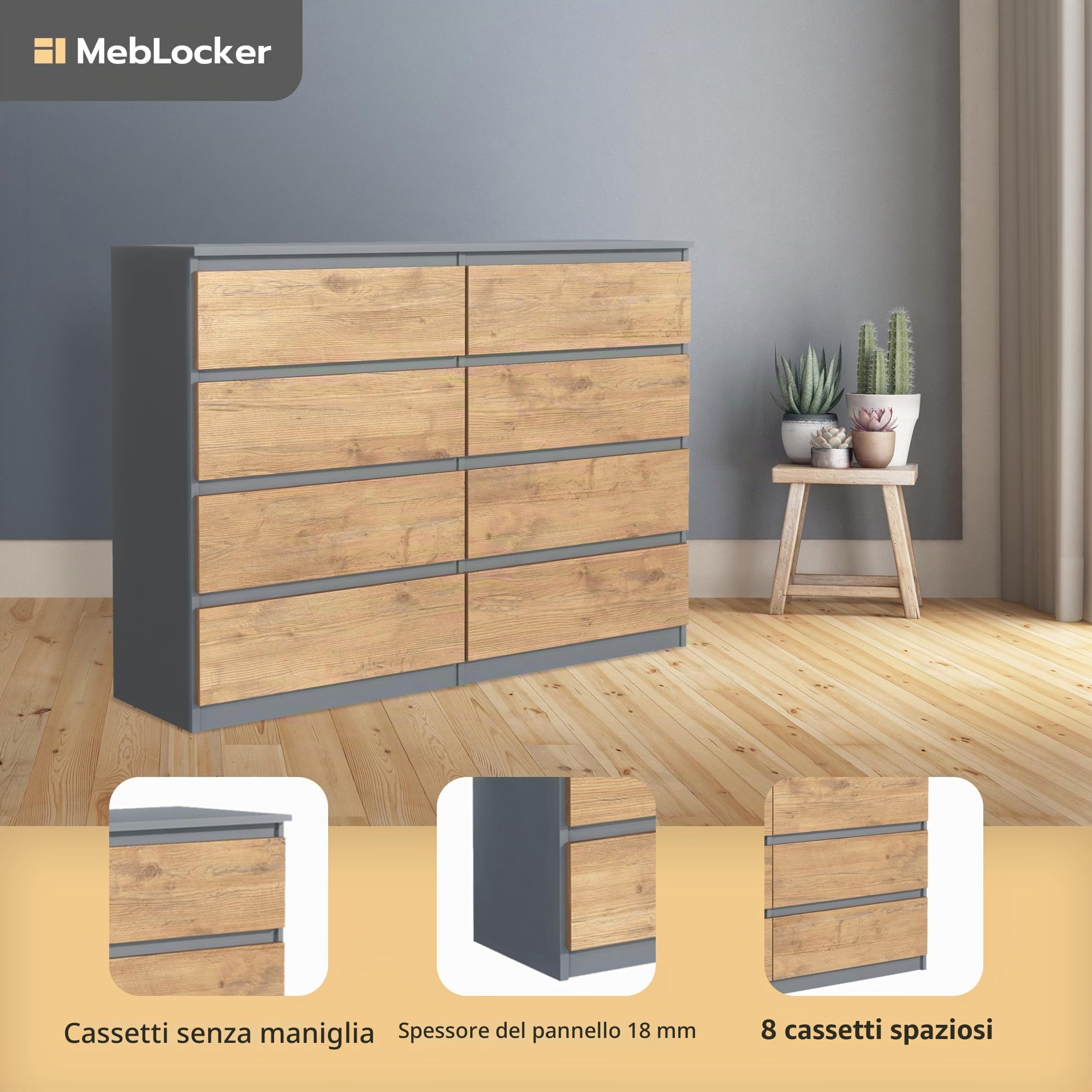 Cassettiera con 8 Cassetti - Settimino 120x101x39 cm - Cassettiera Salvaspazio per la Camera da Letto e Soggiorno - Armadio con Cassetti dal Design Moderno - Antracite
