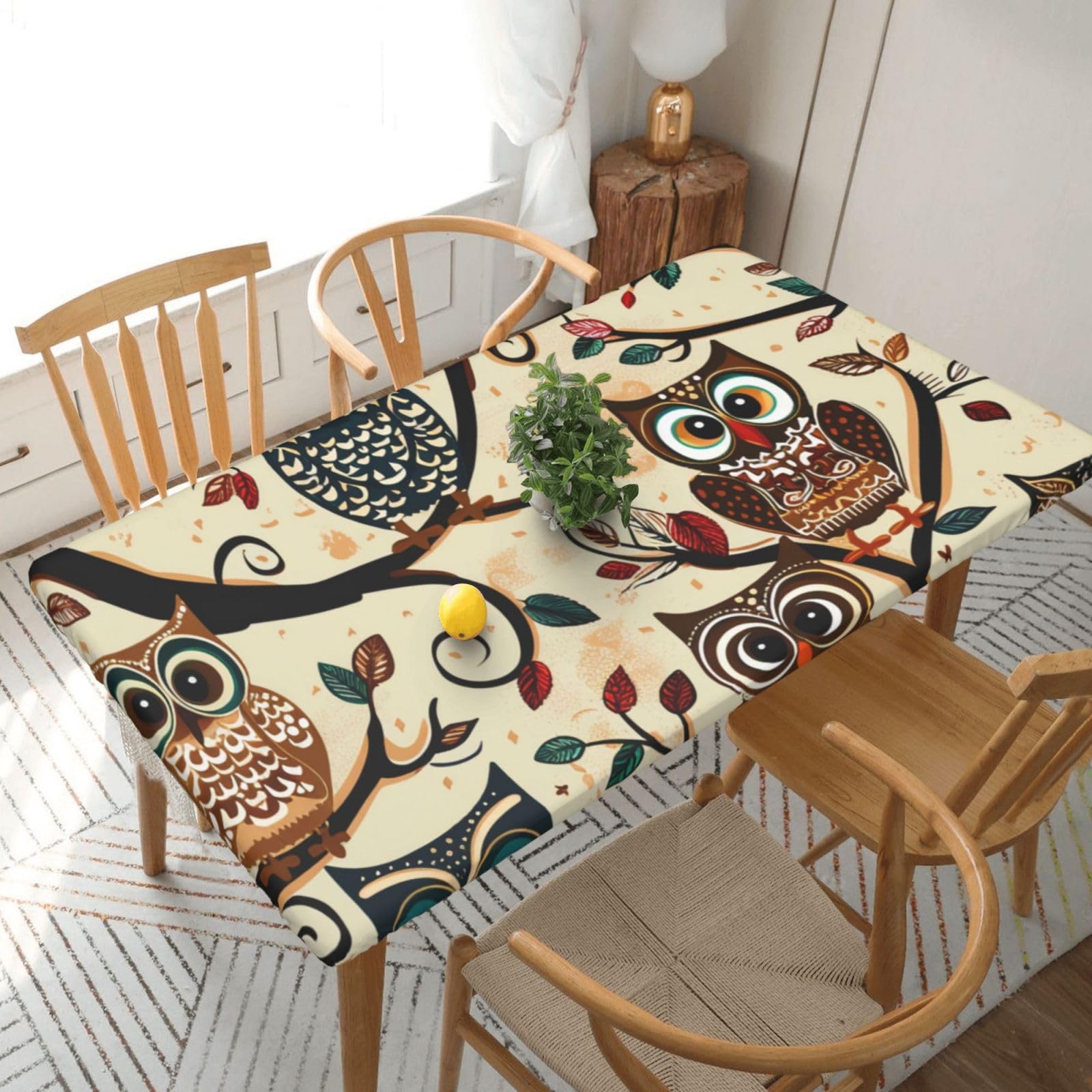 WPKJU Owls on Tree Branches Printed Tablecloths 5ft Rectangular Table Covers Washable Polyester Decorative Table Cloth for Dining Table Picnic Wedding