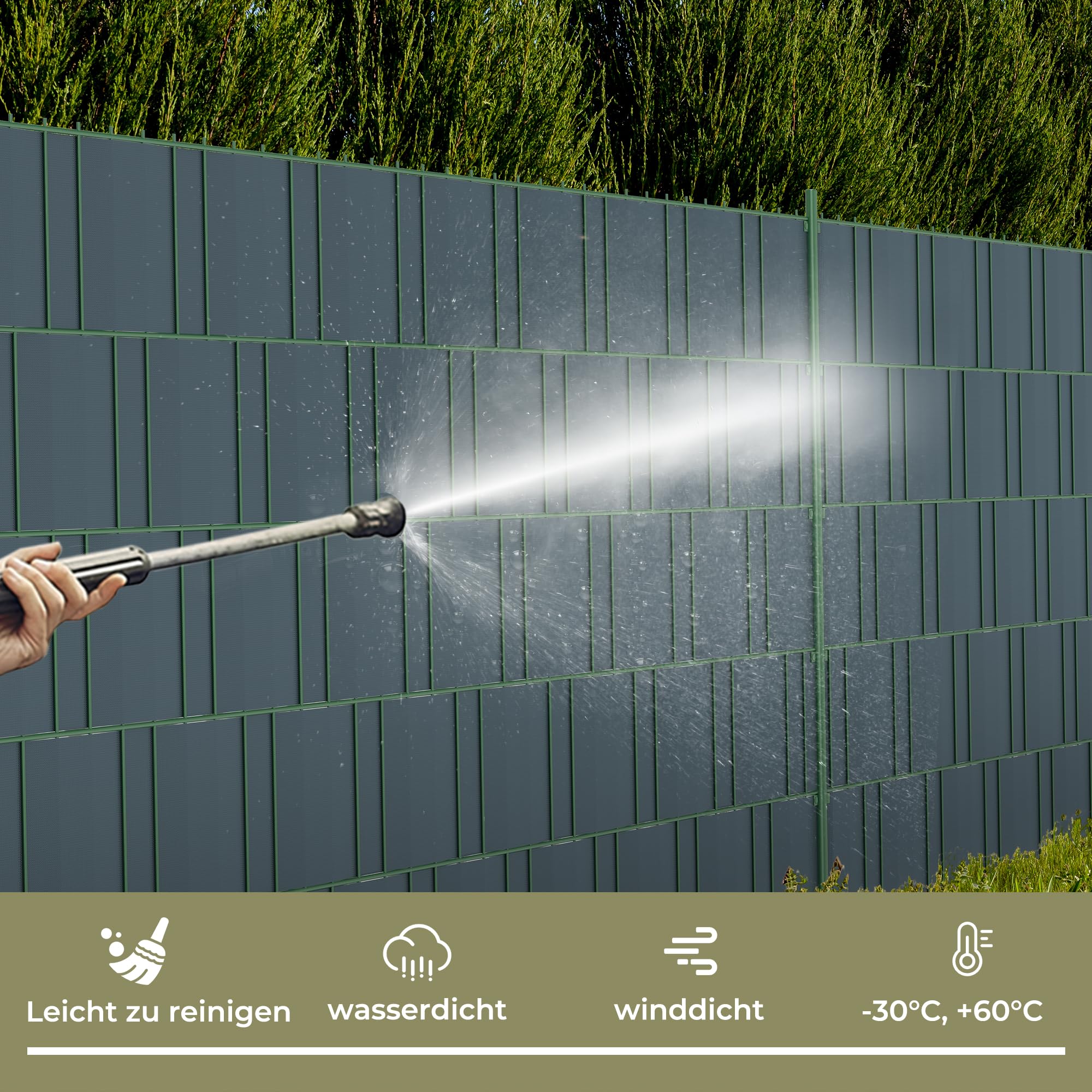 Sichtschutzstreifen Zaun 35 m x 19 cm inkl.20 Clips, PVC Sichtschutz Zaunfolie Sichtschutzstreifen Doppelstabmatten für Gartenzaun (35 m x 19 cm, Anthrazit)